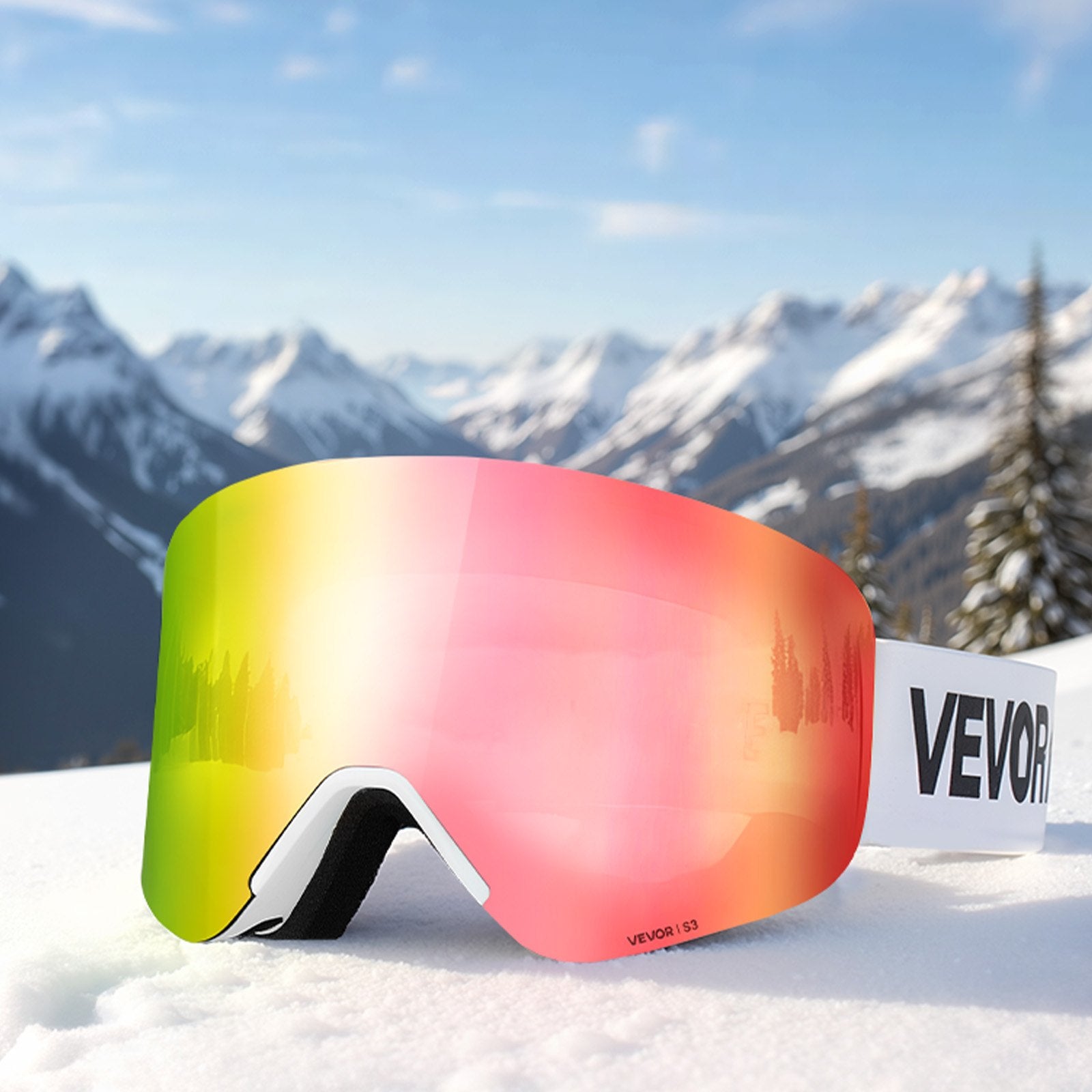 Frameless Ski Goggles, Magnet Cylindrical Lens with Pink Revo Coating, OTG Anti fog Snow Goggles for Men V952-HXJWKBSDCXHJ4LNEU001V0