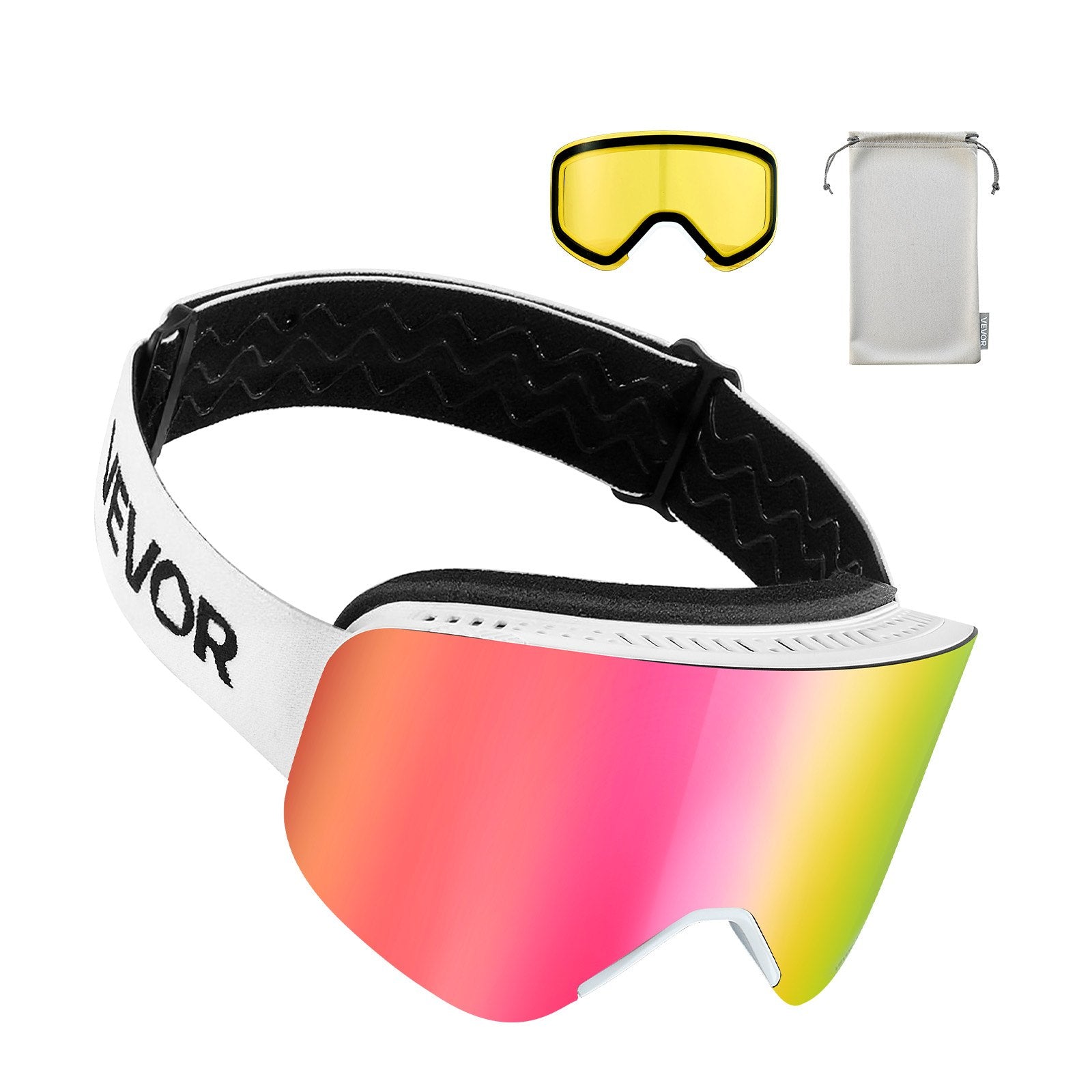Frameless Ski Goggles, Magnet Cylindrical Lens with Pink Revo Coating, OTG Anti fog Snow Goggles for Men V952-HXJWKBSDCXHJ4LNEU001V0