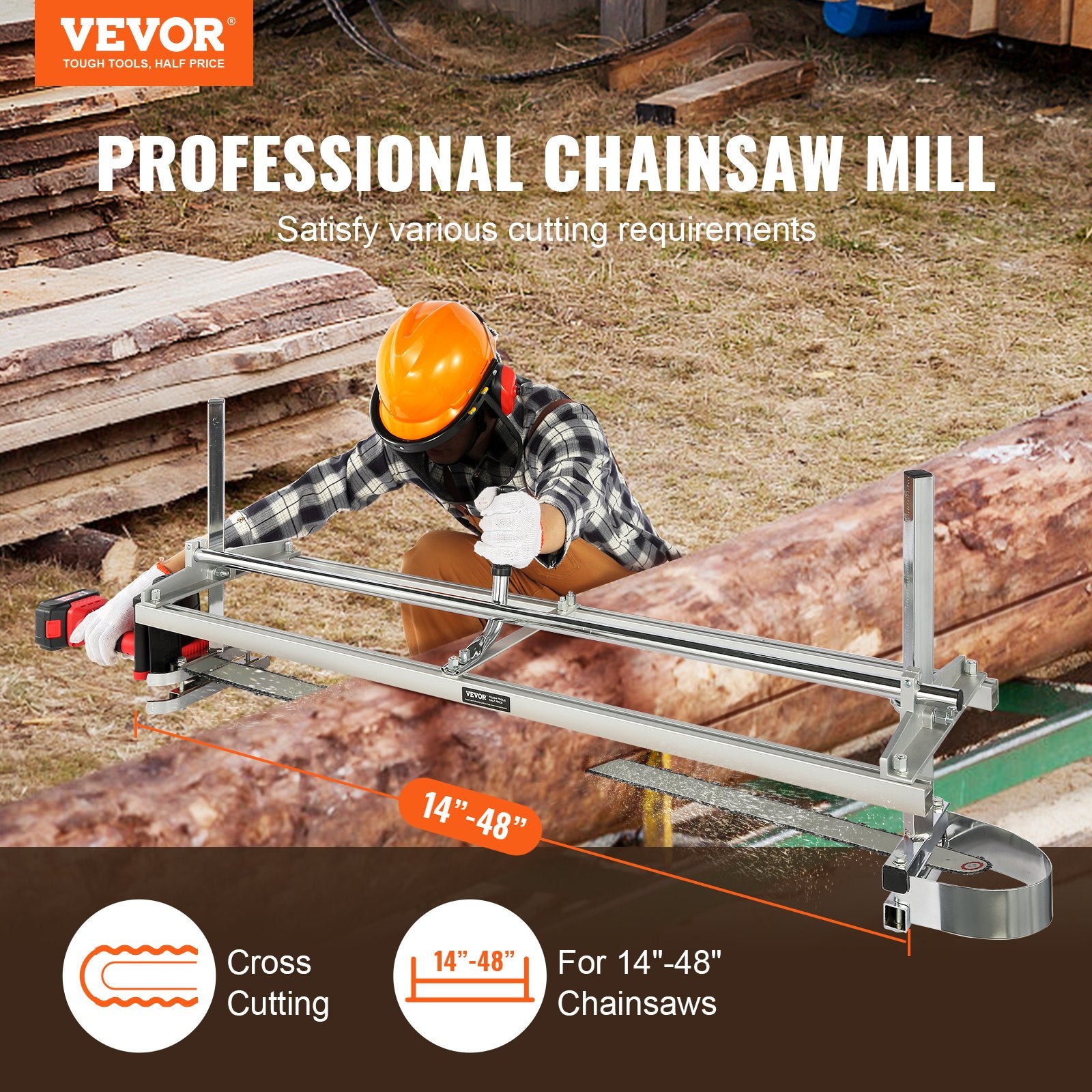 Chainsaw Mill, Portable Sawmill 14"-48" Guide Bar, Galvanized Steel Chainsaw Planking Mill with 0.2"-11.81" V952-HXQGLJZJLMDGKDA5DV0