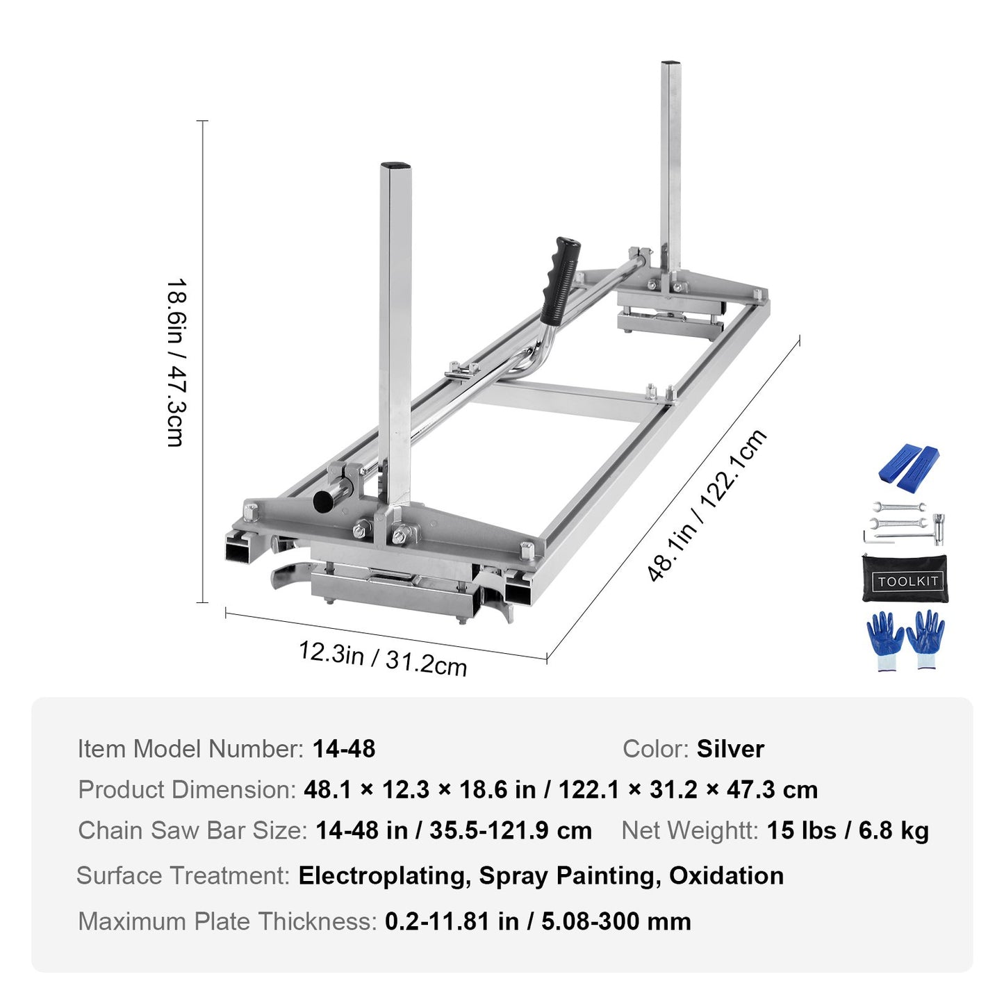 Chainsaw Mill, Portable Sawmill 14"-48" Guide Bar, Galvanized Steel Chainsaw Planking Mill with 0.2"-11.81" V952-HXQGLJZJLMDGKDA5DV0