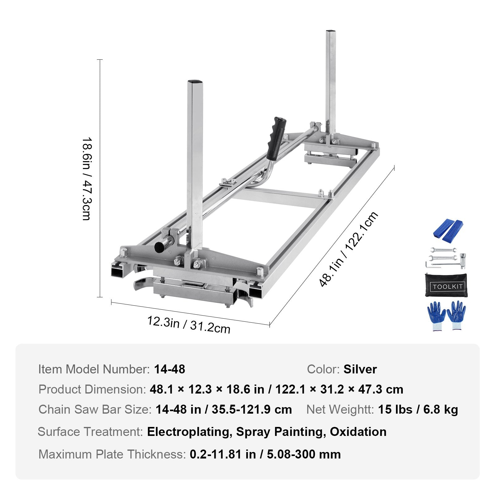 Chainsaw Mill, Portable Sawmill 14"-48" Guide Bar, Galvanized Steel Chainsaw Planking Mill with 0.2"-11.81" V952-HXQGLJZJLMDGKDA5DV0