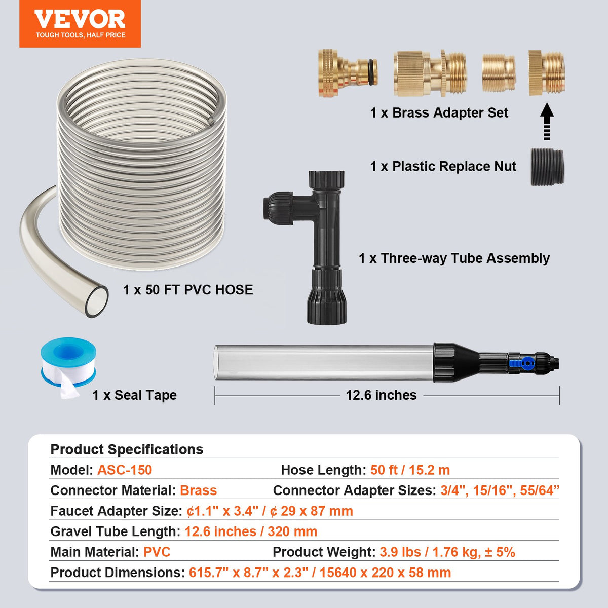 Aquarium Vacuum Gravel Cleaner, 50 ft PVC Hose Fish Tank Vacuum Gravel Cleaner, Siphon Fish Tank Cleaner V952-HXSHSQ49YCKLUONBWV0