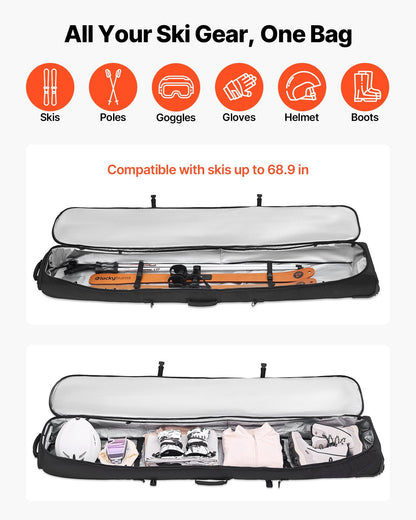 Ski Roller Bag, Up to 74.8 in/190 cm, Padded Snowboard Bag with Wheels for Air Travel, 600D Waterproof Oxford V952-HXYJBXBB190C26CMJ001V0