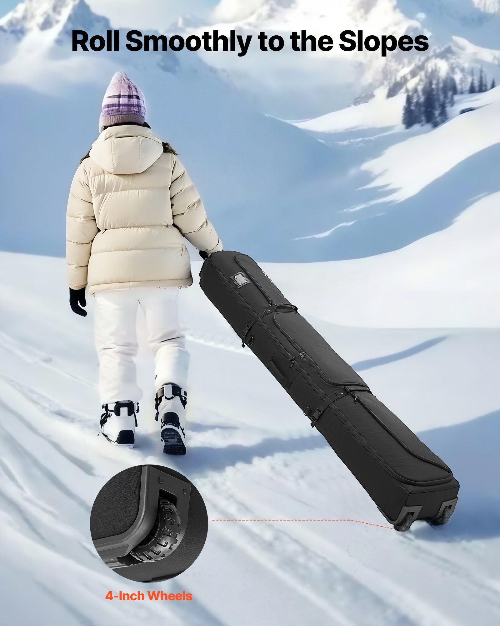 Ski Roller Bag, Up to 74.8 in/190 cm, Padded Snowboard Bag with Wheels for Air Travel, 600D Waterproof Oxford V952-HXYJBXBB190C26CMJ001V0