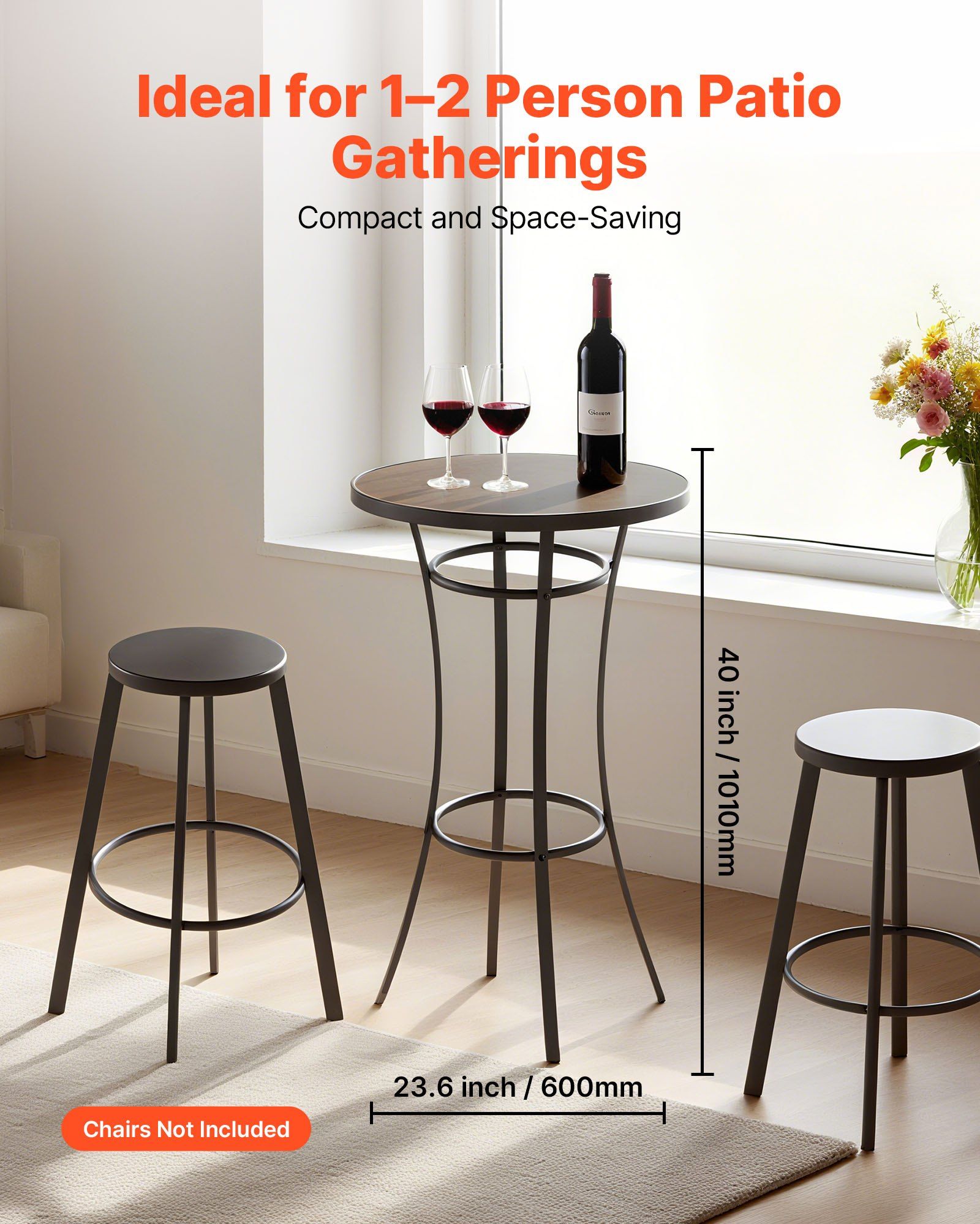 Outdoor Round Bar Table, 60 cm Counter Bar Height Bistro Table, Patio Dining Tables with Easy-to-Clean Top & V952-HXZCLTJBZYX2Z6Y3K001V0