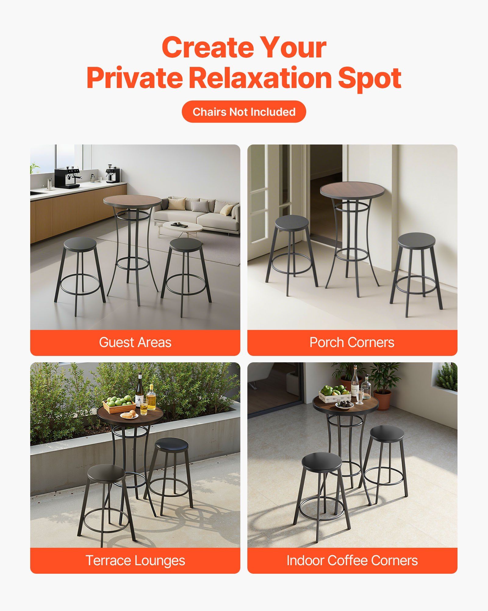 Outdoor Round Bar Table, 60 cm Counter Bar Height Bistro Table, Patio Dining Tables with Easy-to-Clean Top & V952-HXZCLTJBZYX2Z6Y3K001V0