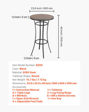 Outdoor Round Bar Table, 60 cm Counter Bar Height Bistro Table, Patio Dining Tables with Easy-to-Clean Top & V952-HXZCLTJBZYX2Z6Y3K001V0