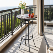 Outdoor Round Bar Table, 60 cm Counter Bar Height Bistro Table, Patio Dining Tables with Easy-to-Clean Top & V952-HXZCLTJBZYX2Z6Y3K001V0