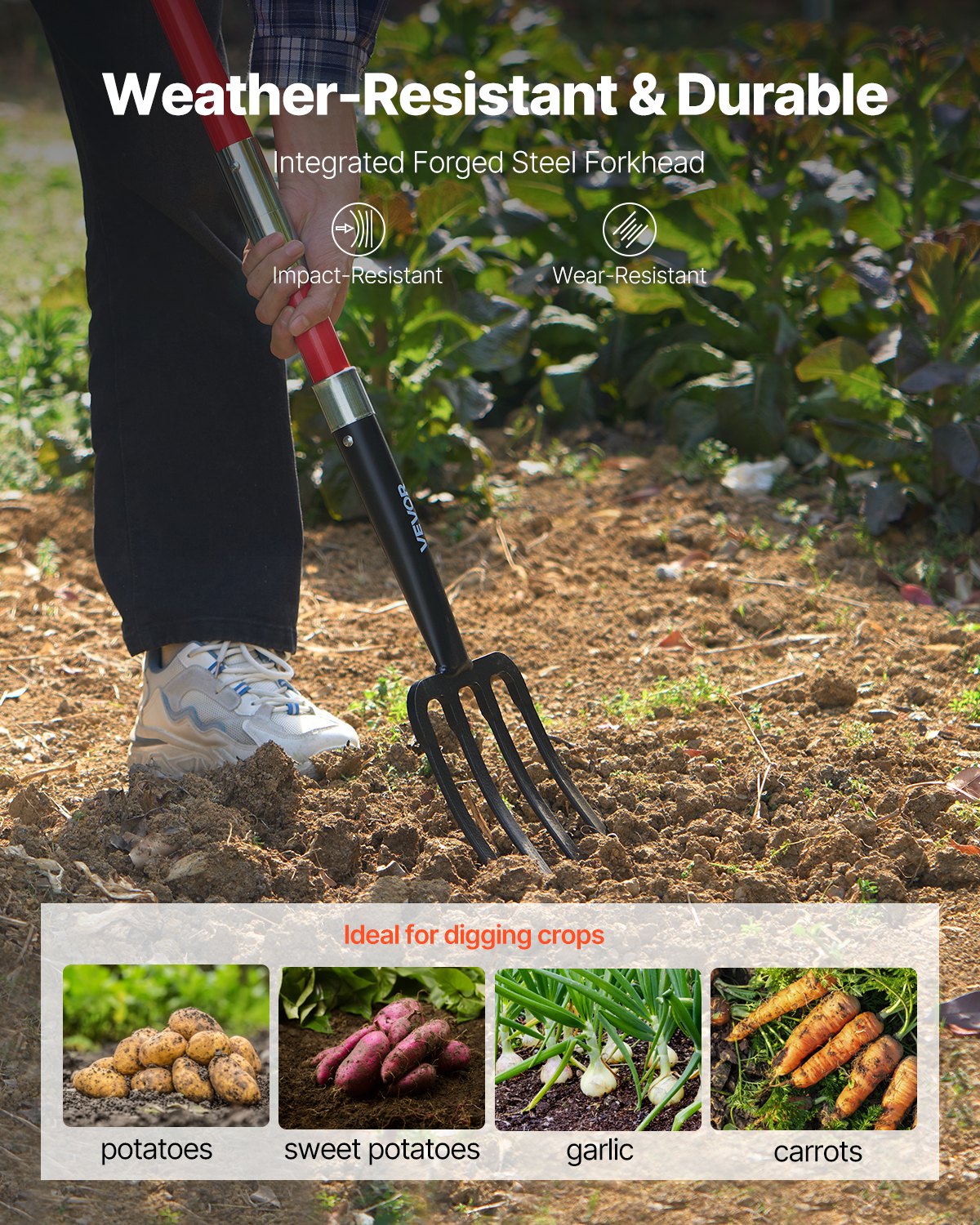 4 Tines Garden Fork Fiberglass Handle 45 in Spading Pitchfork Heavy Duty V952-HYCWJCGC4C1JX8KB8001V0