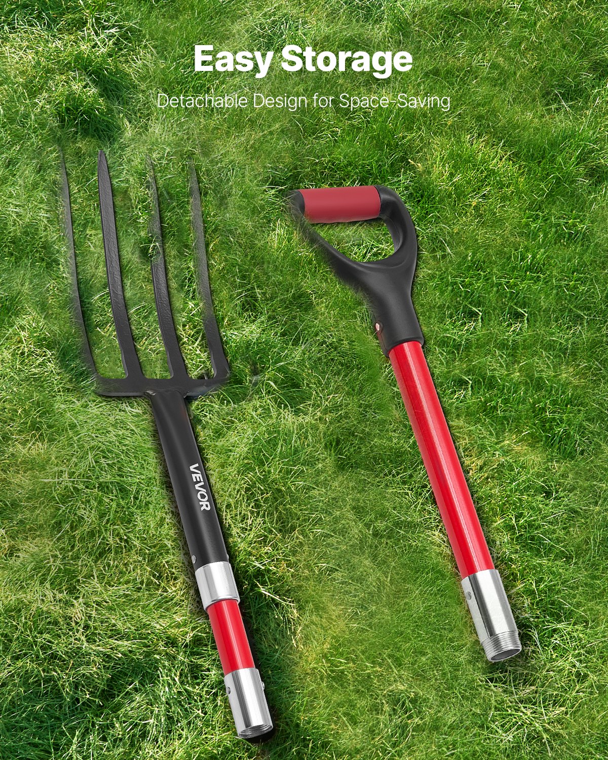 4 Tines Garden Fork Fiberglass Handle 45 in Spading Pitchfork Heavy Duty V952-HYCWJCGC4C1JX8KB8001V0
