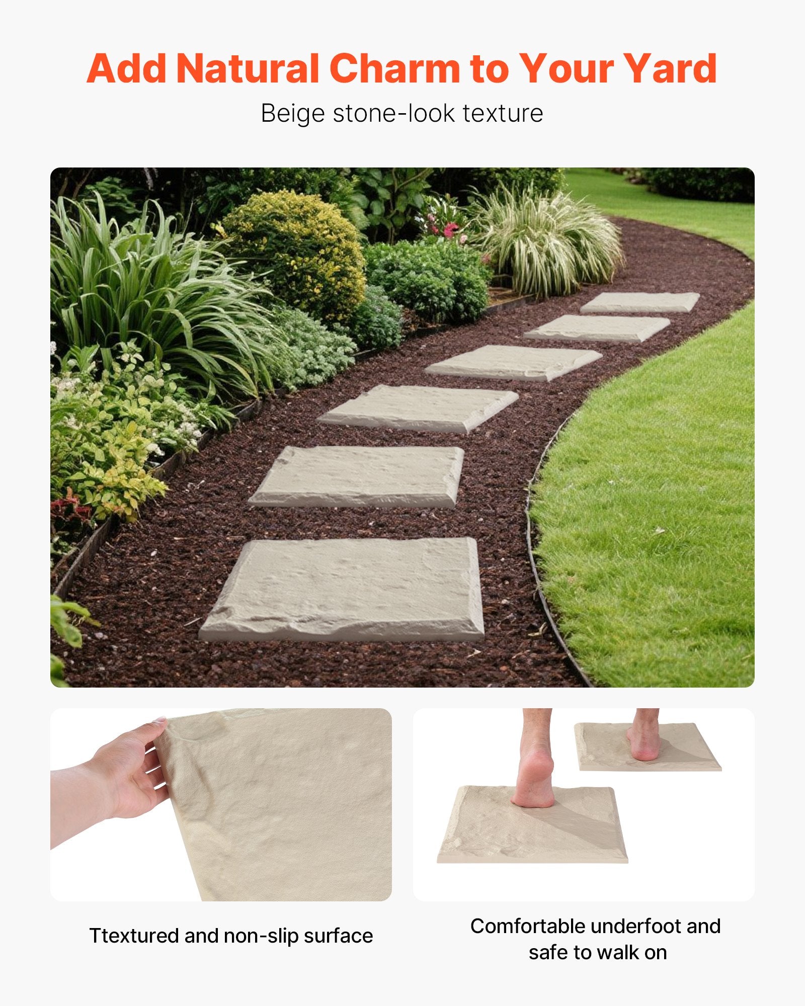 Garden Stepping Stones, 16Pcs 39.5x39.5 cm, Decorative Stepping Stones with Stakes, Weather-Resistant Plastic V952-HYDJS16PCSZF1L4W6001V0