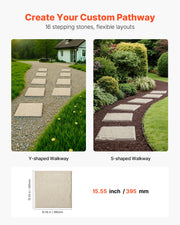 Garden Stepping Stones, 16Pcs 39.5x39.5 cm, Decorative Stepping Stones with Stakes, Weather-Resistant Plastic V952-HYDJS16PCSZF1L4W6001V0