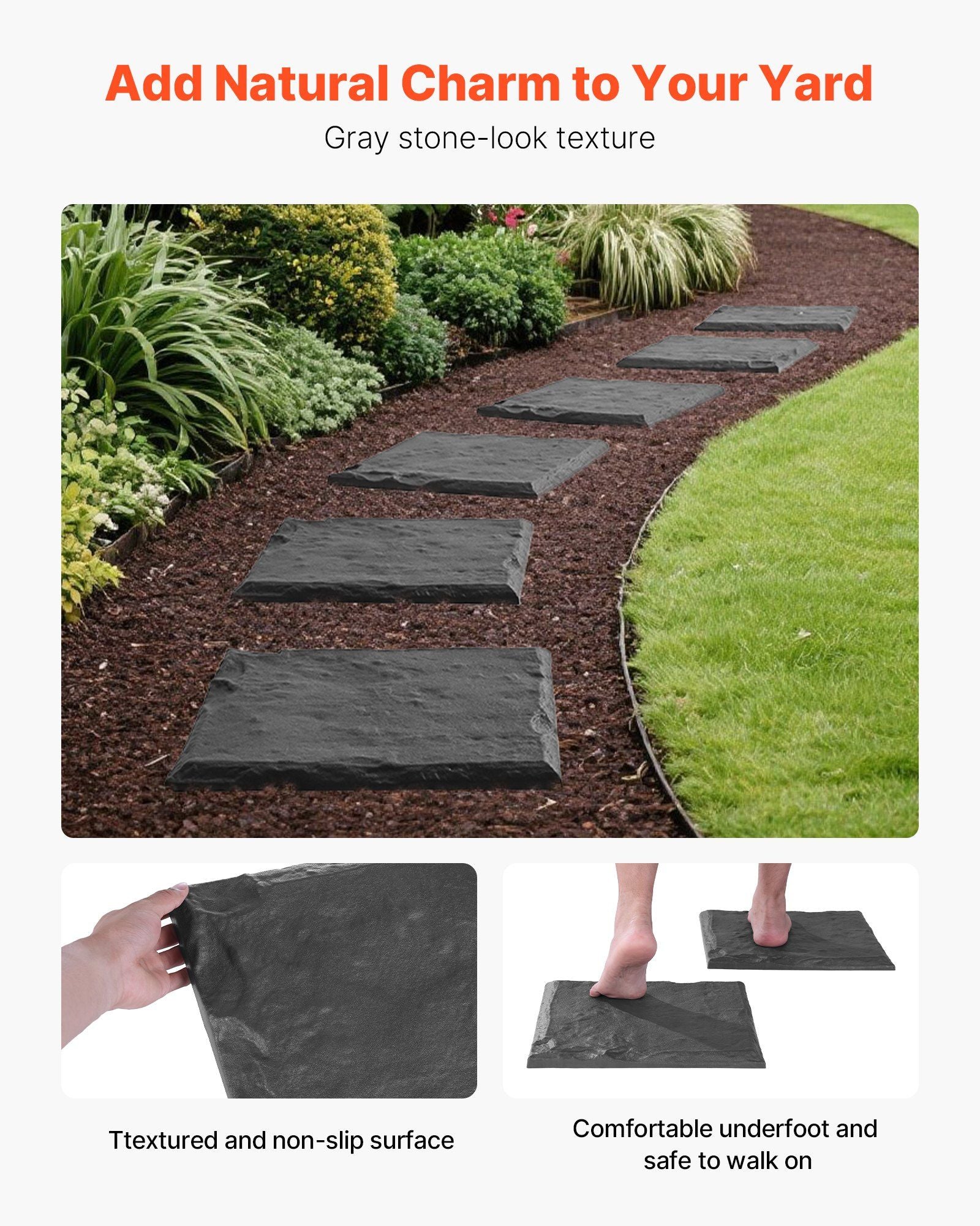 Garden Stepping Stones, 4Pcs 39.5x39.5 cm Decorative Stepping Stones with Stakes, Weather-Resistant Plastic V952-HYDJSHS4PCSZ44JBR001V0