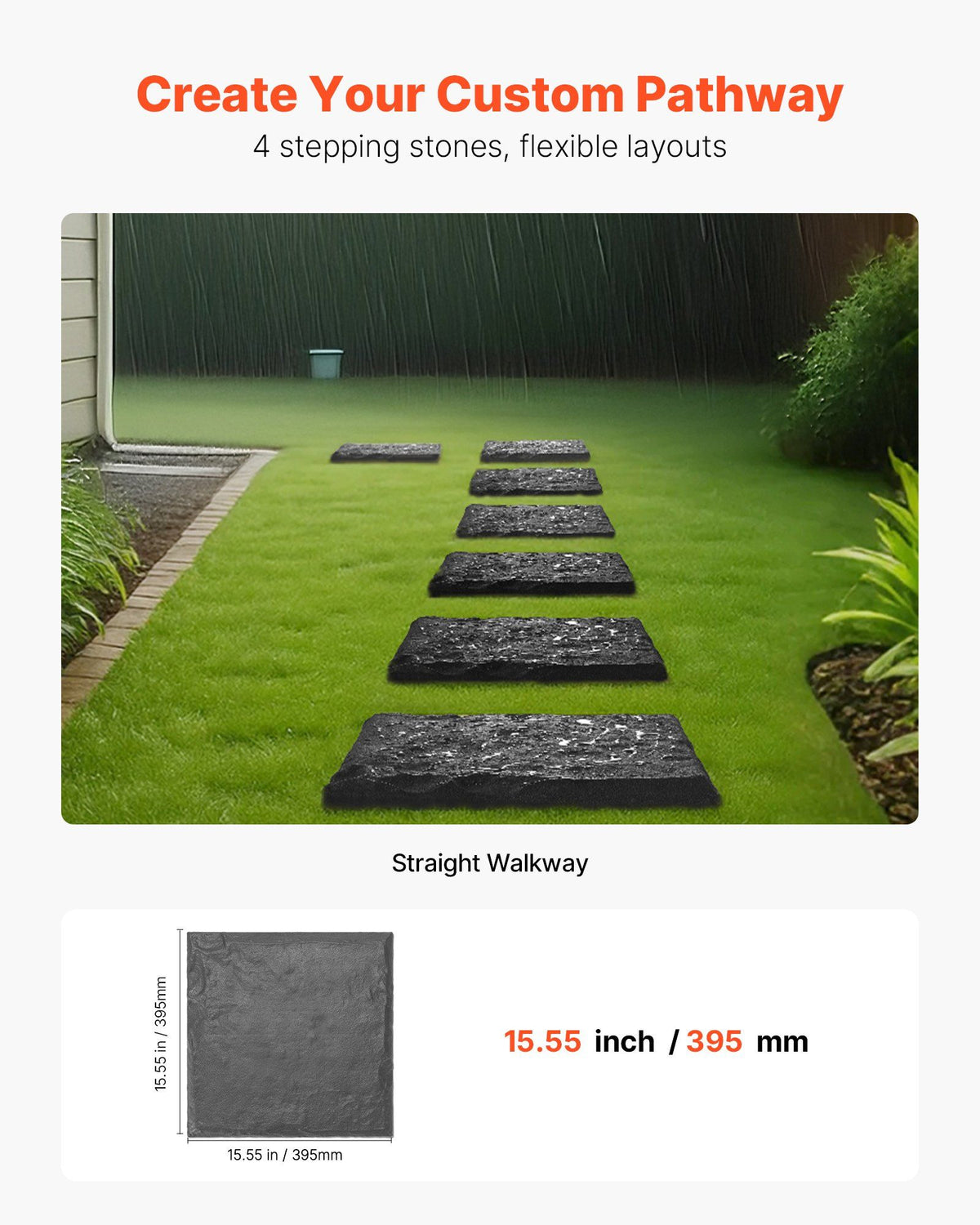 Garden Stepping Stones, 4Pcs 39.5x39.5 cm Decorative Stepping Stones with Stakes, Weather-Resistant Plastic V952-HYDJSHS4PCSZ44JBR001V0