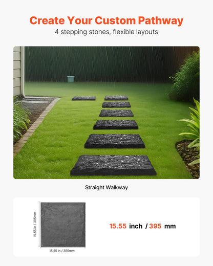 Garden Stepping Stones, 4Pcs 39.5x39.5 cm Decorative Stepping Stones with Stakes, Weather-Resistant Plastic V952-HYDJSHS4PCSZ44JBR001V0