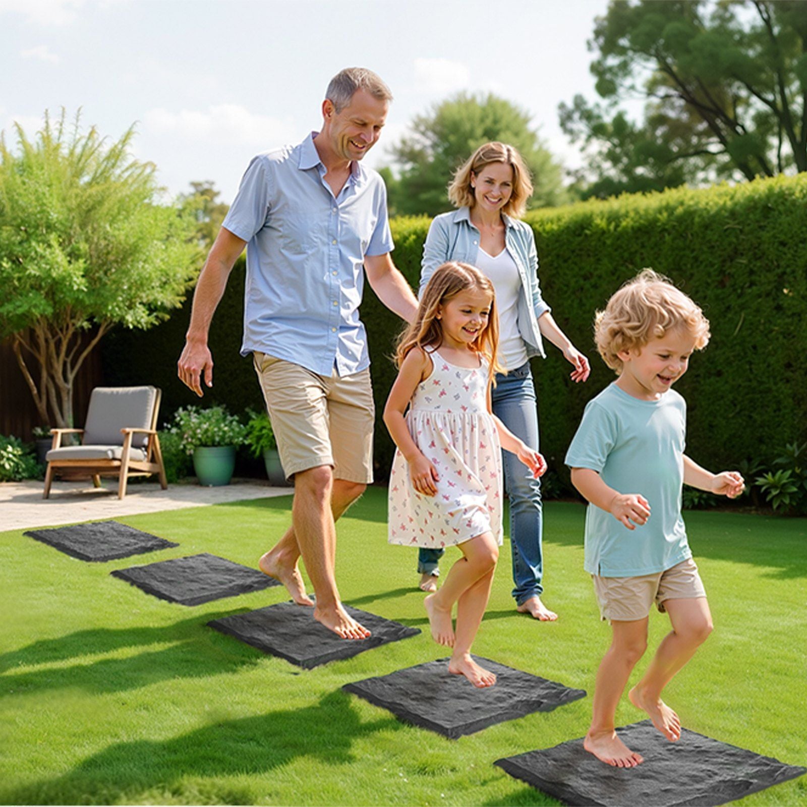 Garden Stepping Stones, 4Pcs 39.5x39.5 cm Decorative Stepping Stones with Stakes, Weather-Resistant Plastic V952-HYDJSHS4PCSZ44JBR001V0
