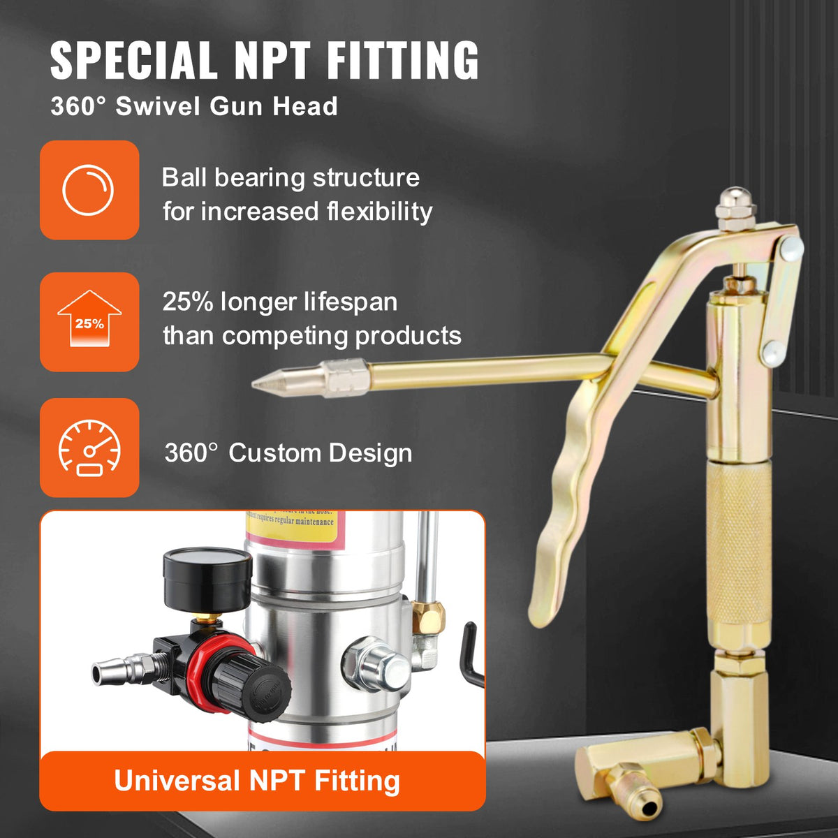 Grease Pump, 40L Capacity, Air Operated Grease Pump with 3.88 m High Pressure Hose and Grease Gun, Pneumatic V952-HYJ10JLDT000J2IBRV0