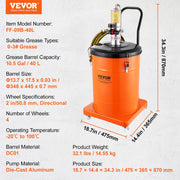 Grease Pump, 40L Capacity, Air Operated Grease Pump with 3.88 m High Pressure Hose and Grease Gun, Pneumatic V952-HYJ10JLDT000J2IBRV0
