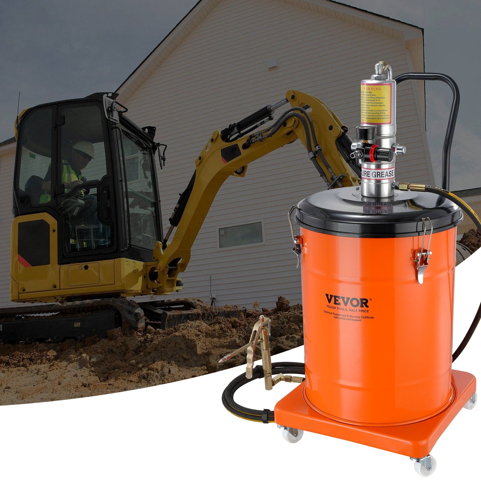 Grease Pump, 40L Capacity, Air Operated Grease Pump with 3.88 m High Pressure Hose and Grease Gun, Pneumatic V952-HYJ10JLDT000J2IBRV0