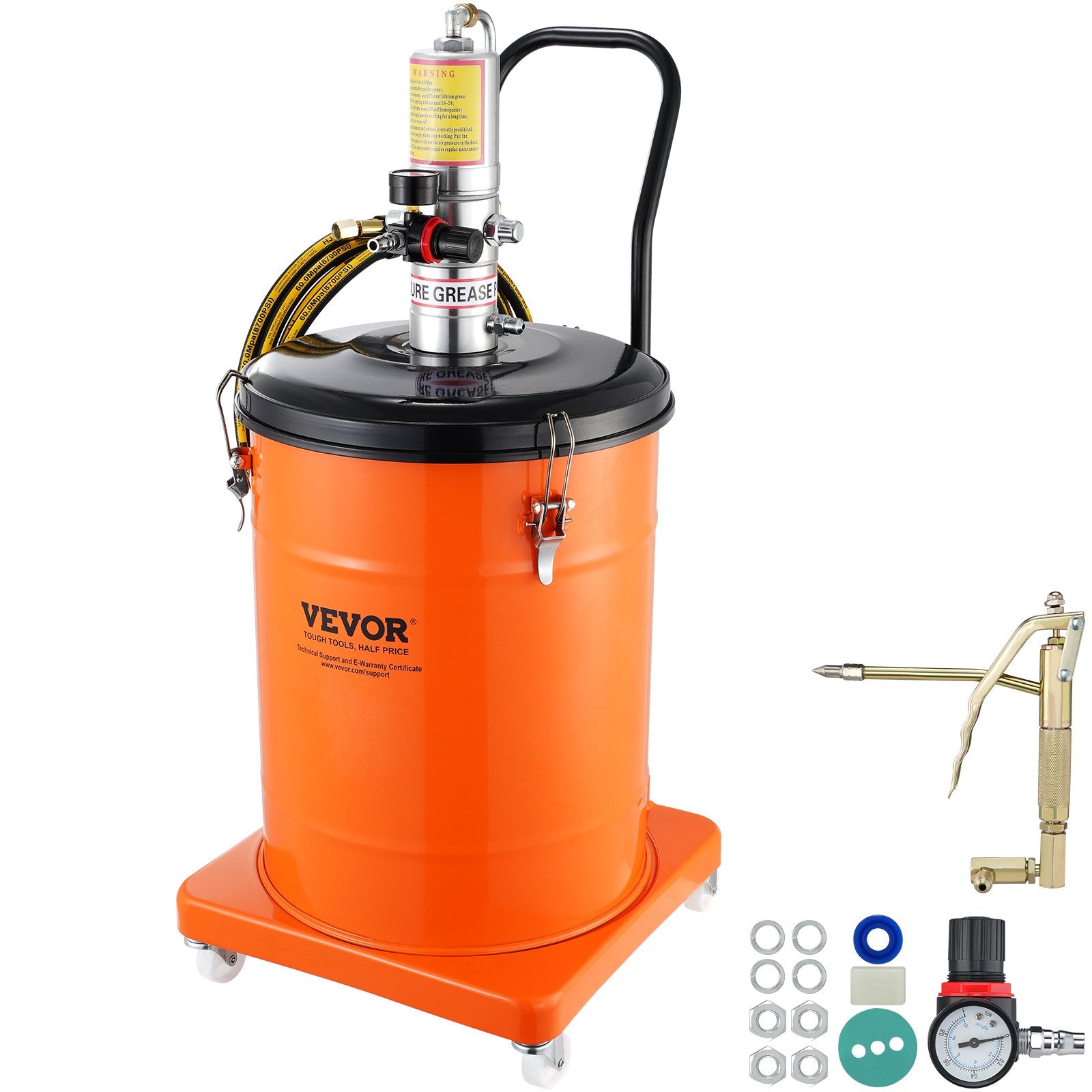 Grease Pump, 40L Capacity, Air Operated Grease Pump with 3.88 m High Pressure Hose and Grease Gun, Pneumatic V952-HYJ10JLDT000J2IBRV0