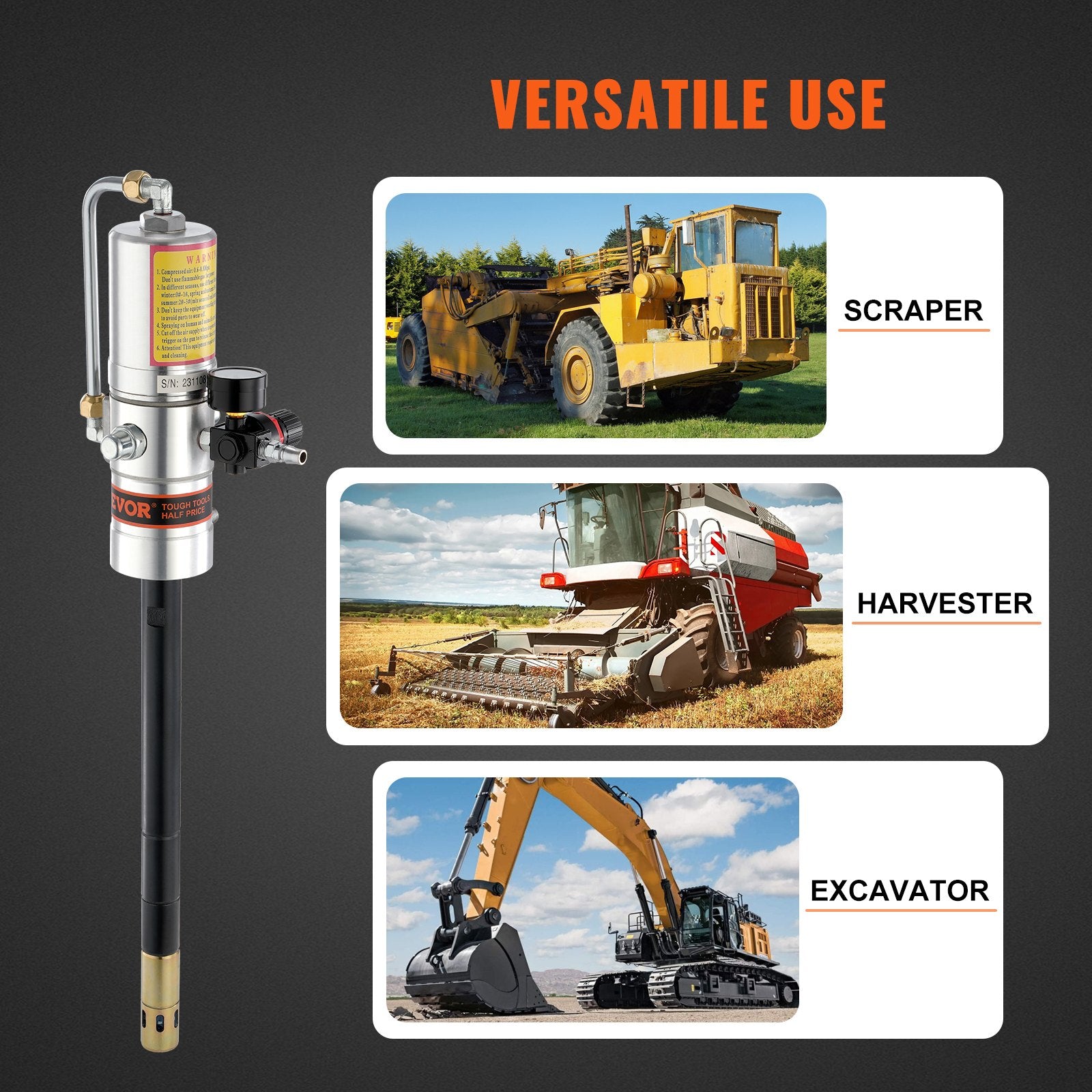 Grease Pump, 50:1 Pressure Ratio Air Operated Grease Pump with 3.88 m High Pressure Hose and Grease Gun, V952-HYJLB0000000WGVWQV0