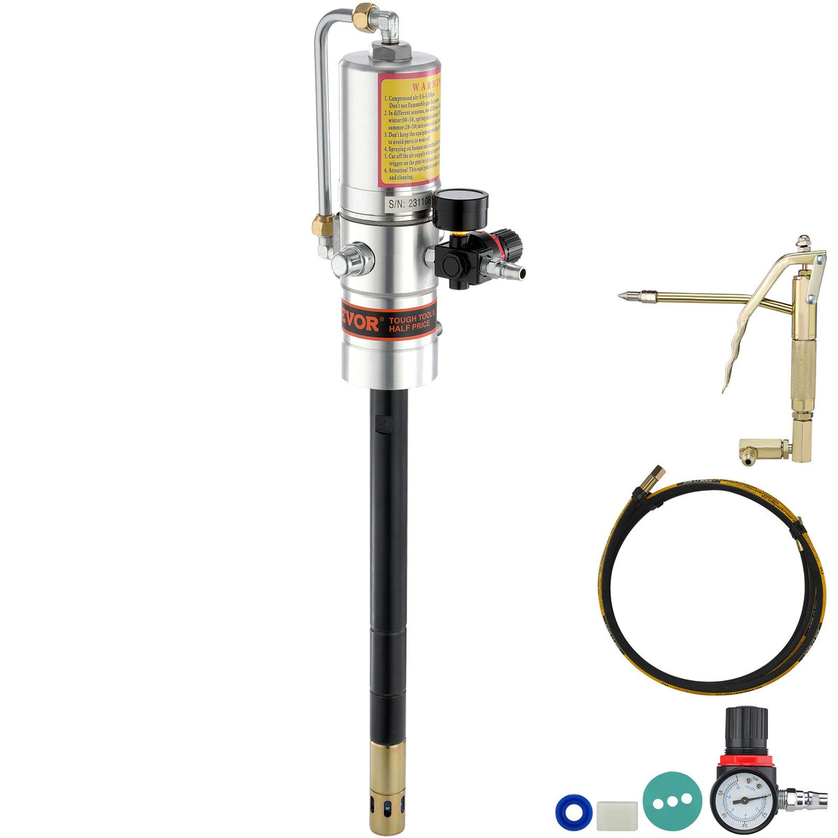 Grease Pump, 50:1 Pressure Ratio Air Operated Grease Pump with 3.88 m High Pressure Hose and Grease Gun, V952-HYJLB0000000WGVWQV0