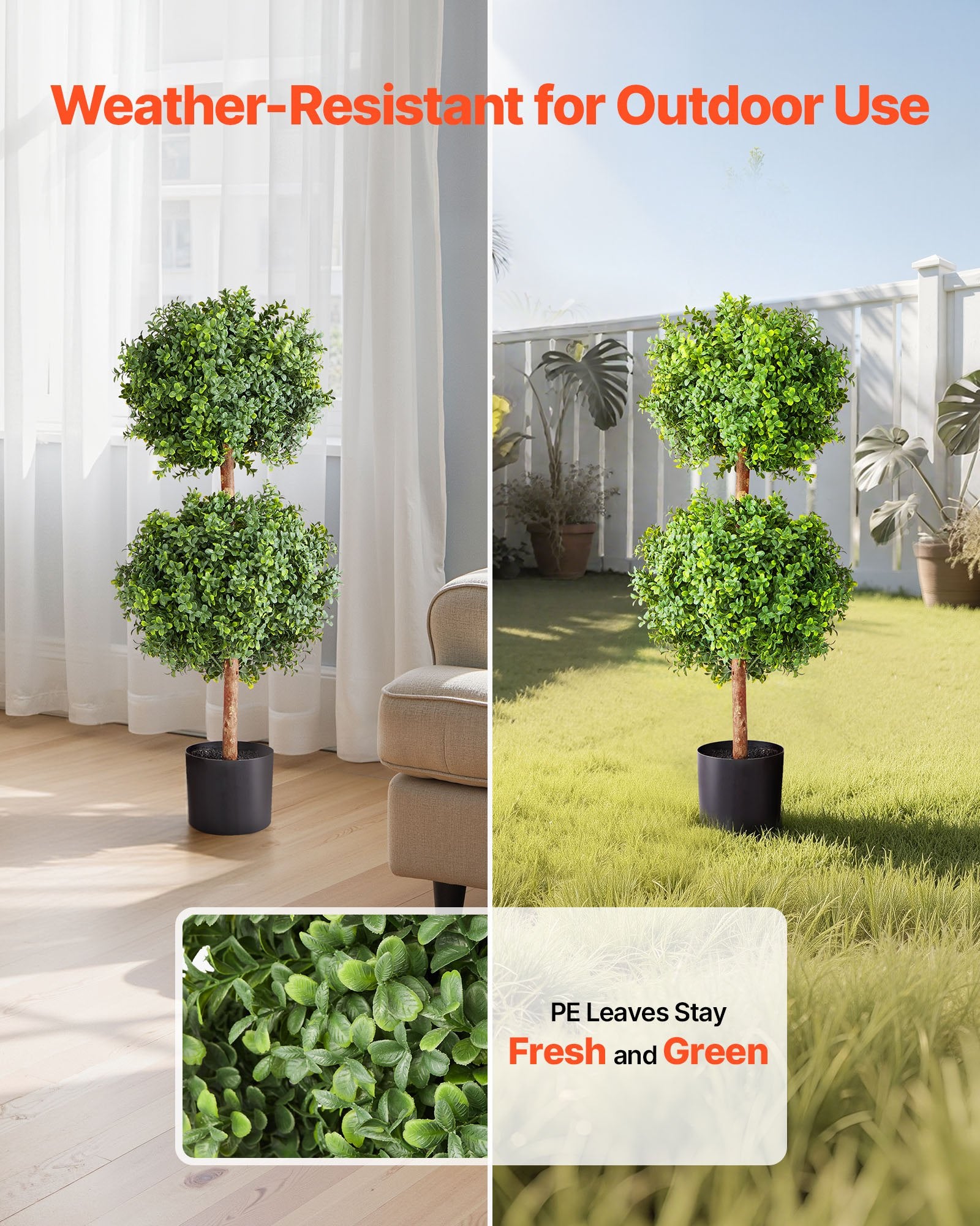 Artificial Topiary Boxwood Double Ball, 2 Set 914mm Faux Boxwood Plant Balls, Fake Silk Tree Look Real, Easy V952-HYMRGXJS36IND5PE1001V0