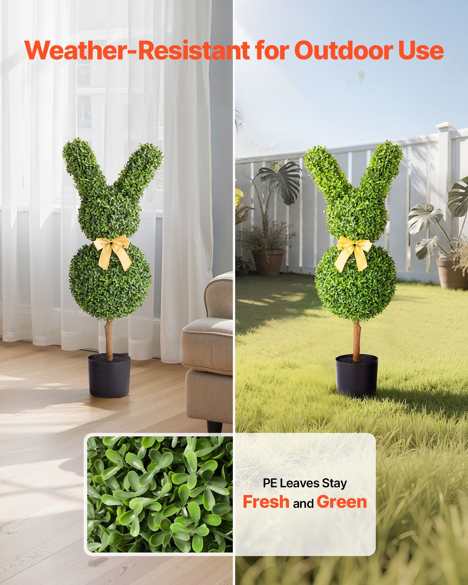 Artificial Topiary Bunny-Shape Boxwood Ball, 2 Set 914mm Faux Boxwood Plant Balls, Fake Silk Tree Look Real, V952-HYMRGXJS36YCU74VB001V0