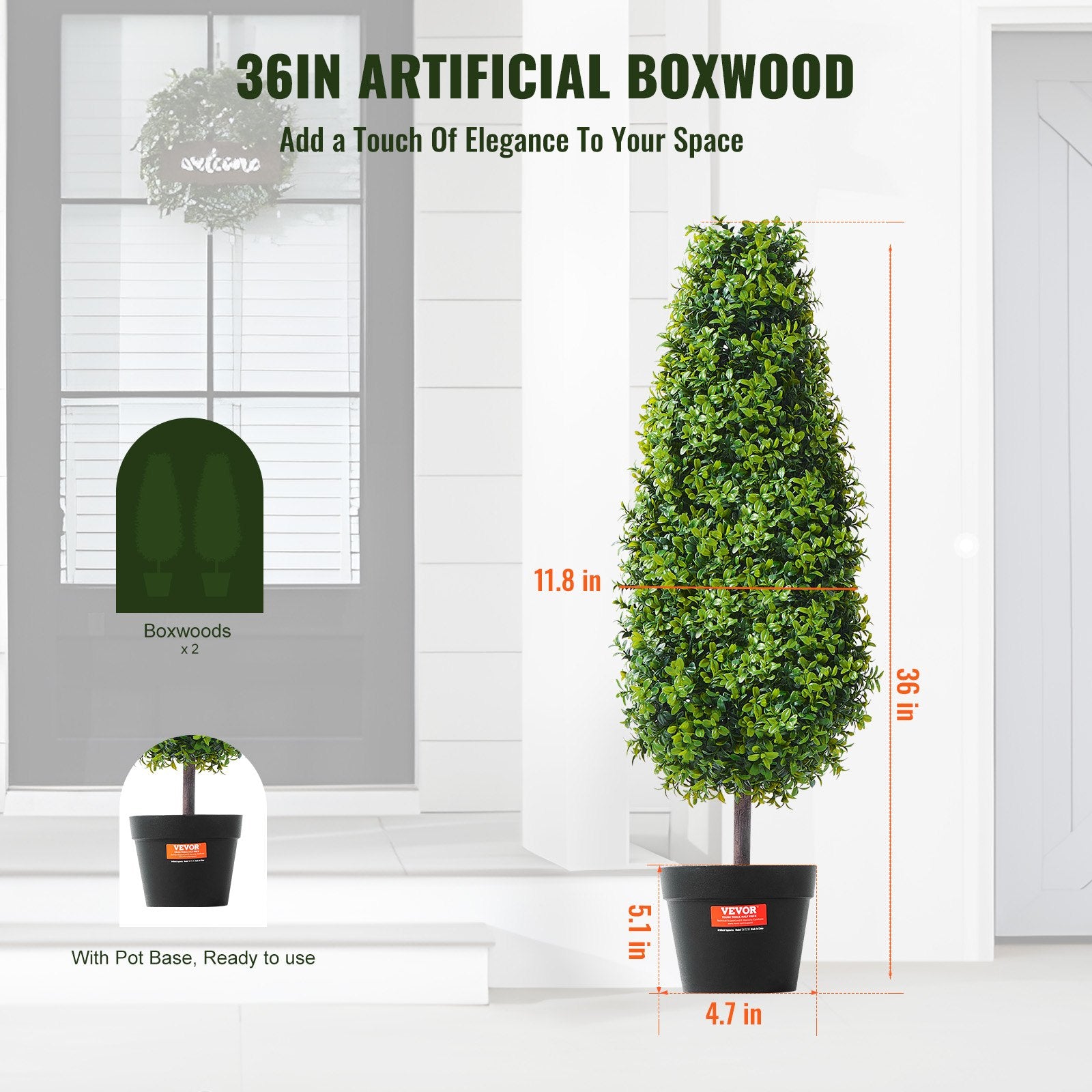 2 Pack 91.4cm Artificial Boxwood Topiary Tree Faux Plant UV Decor In/Outdoor V952-HYMRGXJS36YCXKYTZV0