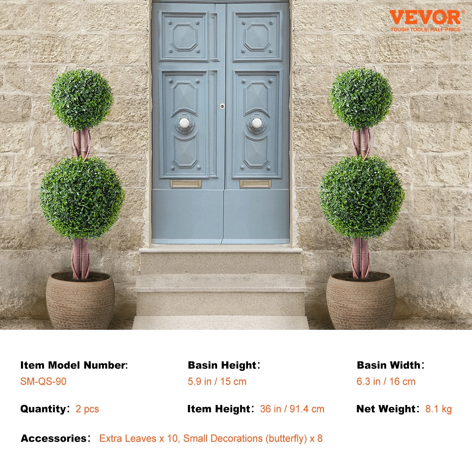 2 Pack 91.4cm Artificial Boxwood Topiary Tree Faux Plant UV Decor In/Outdoor V952-HYMRGXJS48YCKHMZUV0