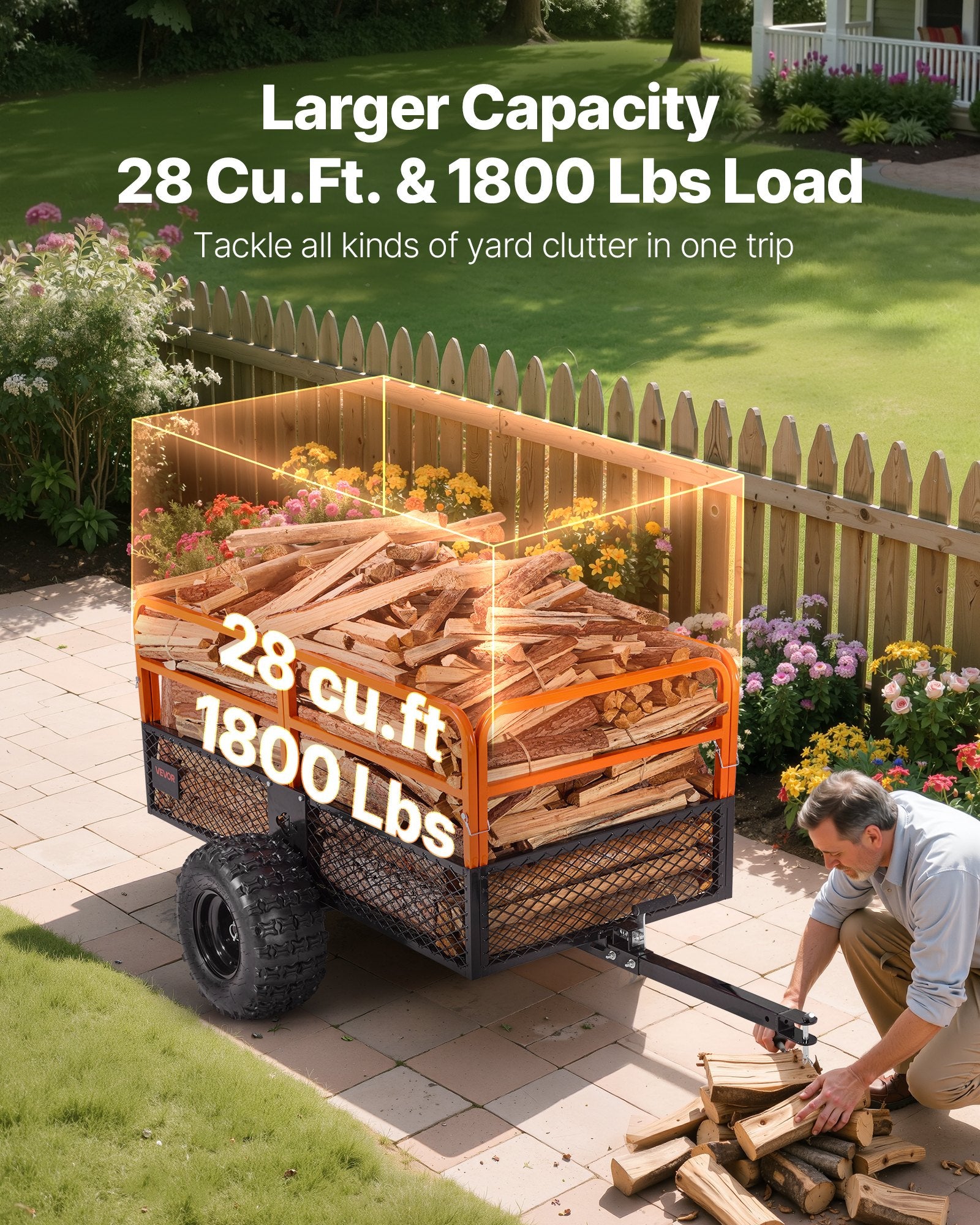 Garden Utility Trailer, 28 Cu. Ft. & 800 kg, ATV UTV Trailer, Tow Behind Steel Dump Trailers, Removable Rear V952-HYTCHCWGK28C4MJ2B001V0