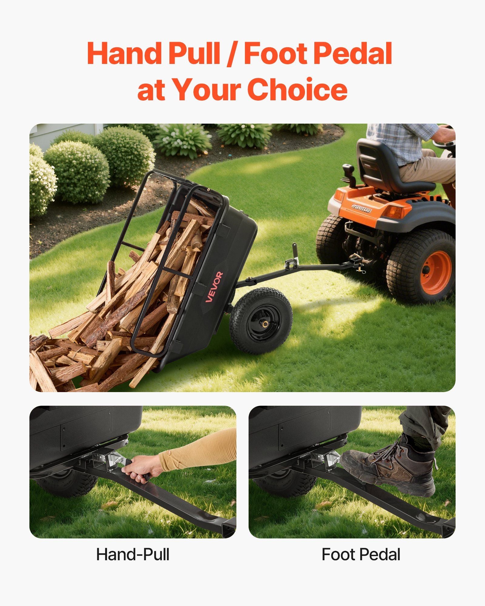 Garden Utility Trailer, 10 Cu. Ft 227 kg, ATV UTV Hauling Trailer, Tow Behind Poly Dump Cart with 16" Tires, V952-HYTCHSSL10CUFU8JW001V0