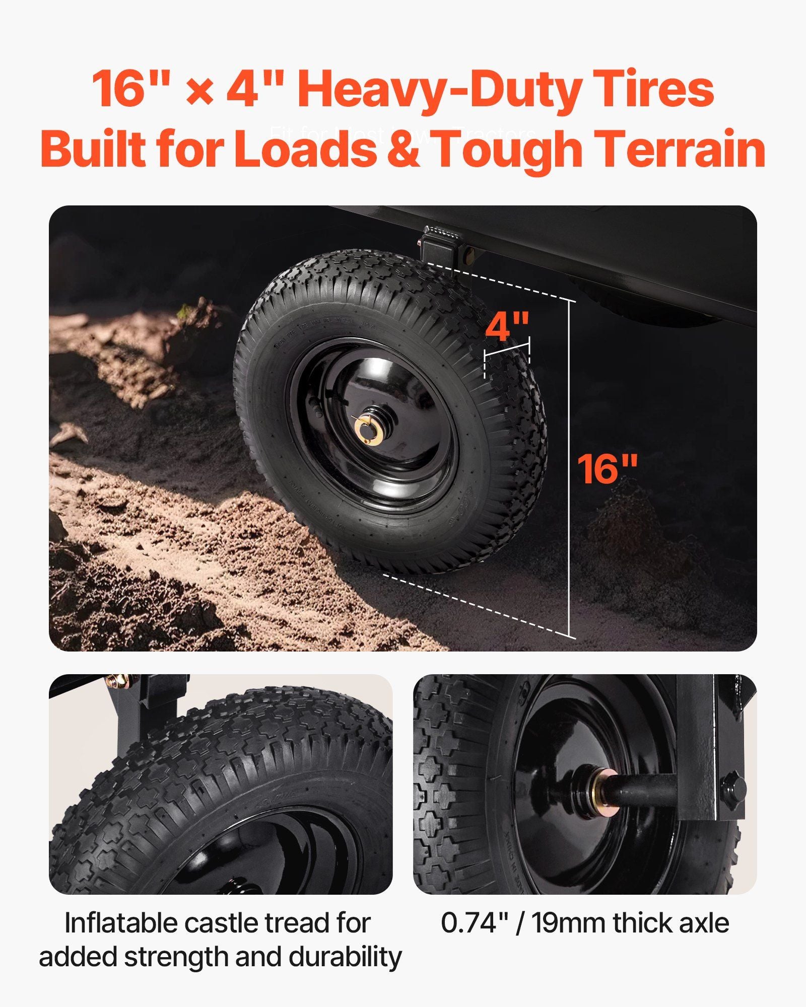 Garden Utility Trailer, 10 Cu. Ft 227 kg, ATV UTV Hauling Trailer, Tow Behind Poly Dump Cart with 16" Tires, V952-HYTCHSSL10CUFU8JW001V0
