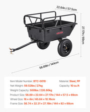 Garden Utility Trailer, 10 Cu. Ft 227 kg, ATV UTV Hauling Trailer, Tow Behind Poly Dump Cart with 16" Tires, V952-HYTCHSSL10CUFU8JW001V0