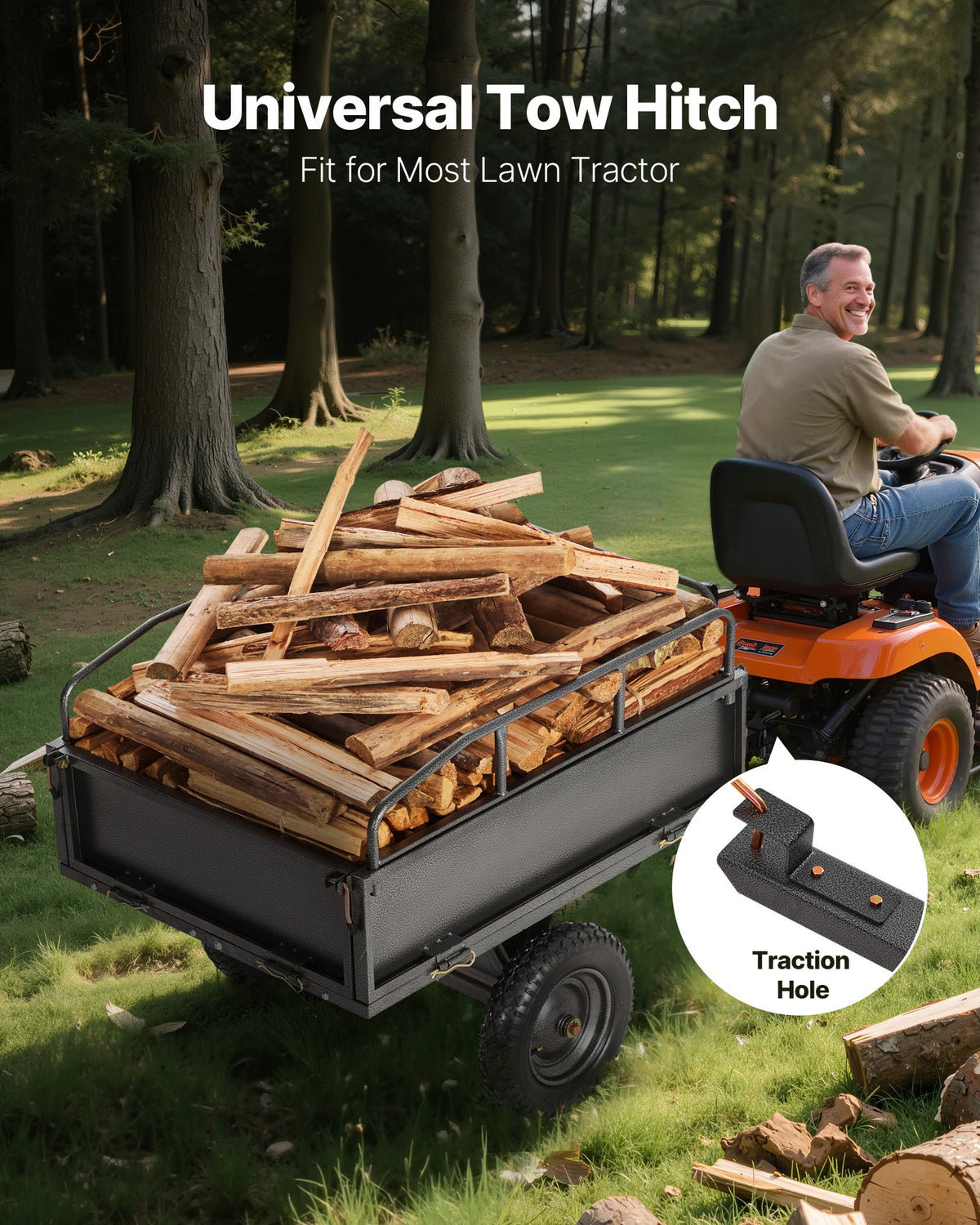 Garden Utility Trailer, 10 Cu. Ft & 227 kg Capacity, ATV UTV Hauling Trailer, Tow Behind Steel Dump Cart with V952-HYTCHSTPK10CJT946001V0