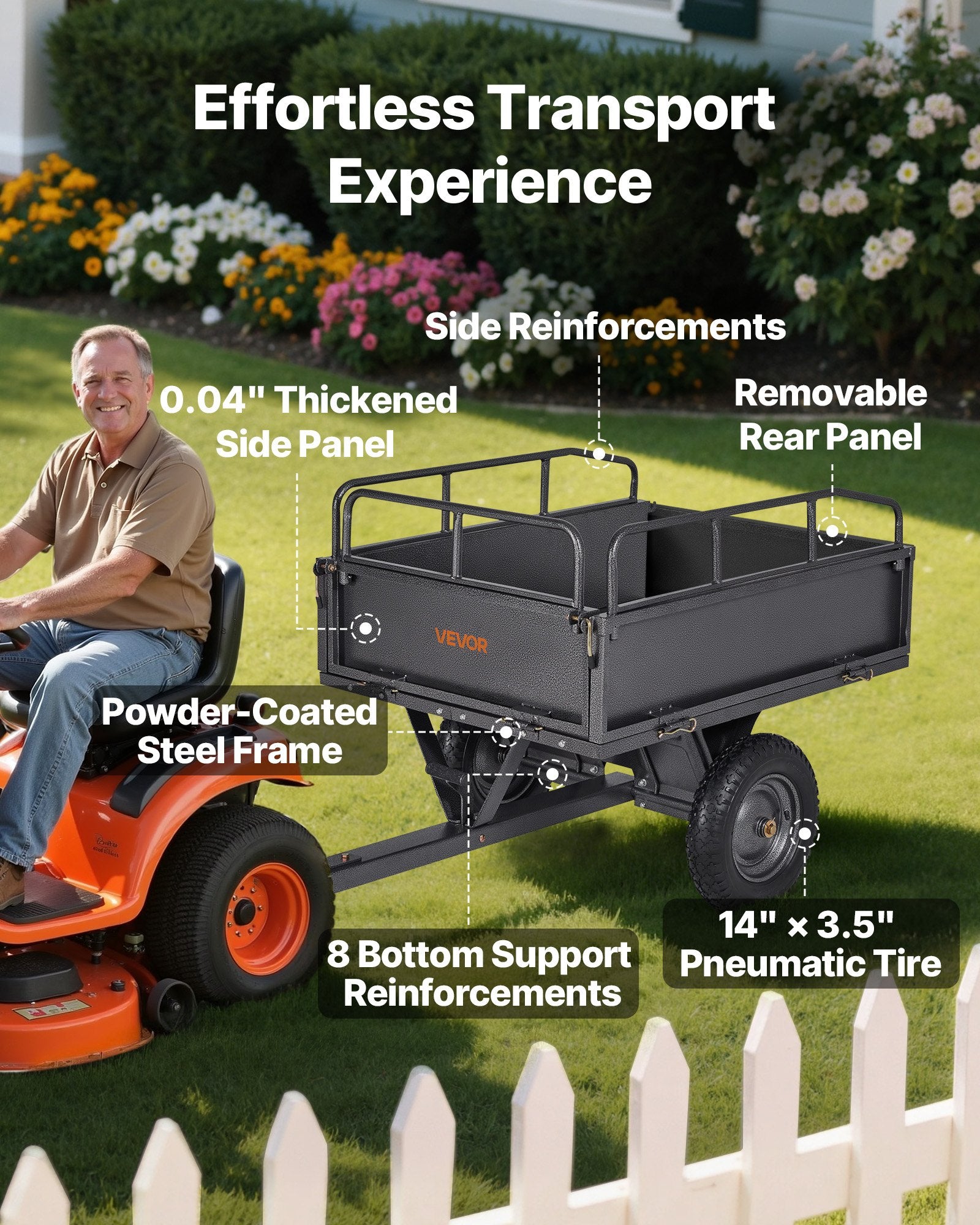 Garden Utility Trailer, 10 Cu. Ft & 227 kg Capacity, ATV UTV Hauling Trailer, Tow Behind Steel Dump Cart with V952-HYTCHSTPK10CJT946001V0