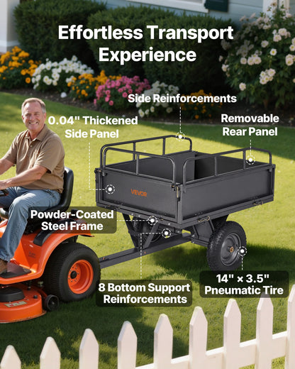 Garden Utility Trailer, 10 Cu. Ft & 227 kg Capacity, ATV UTV Hauling Trailer, Tow Behind Steel Dump Cart with V952-HYTCHSTPK10CJT946001V0