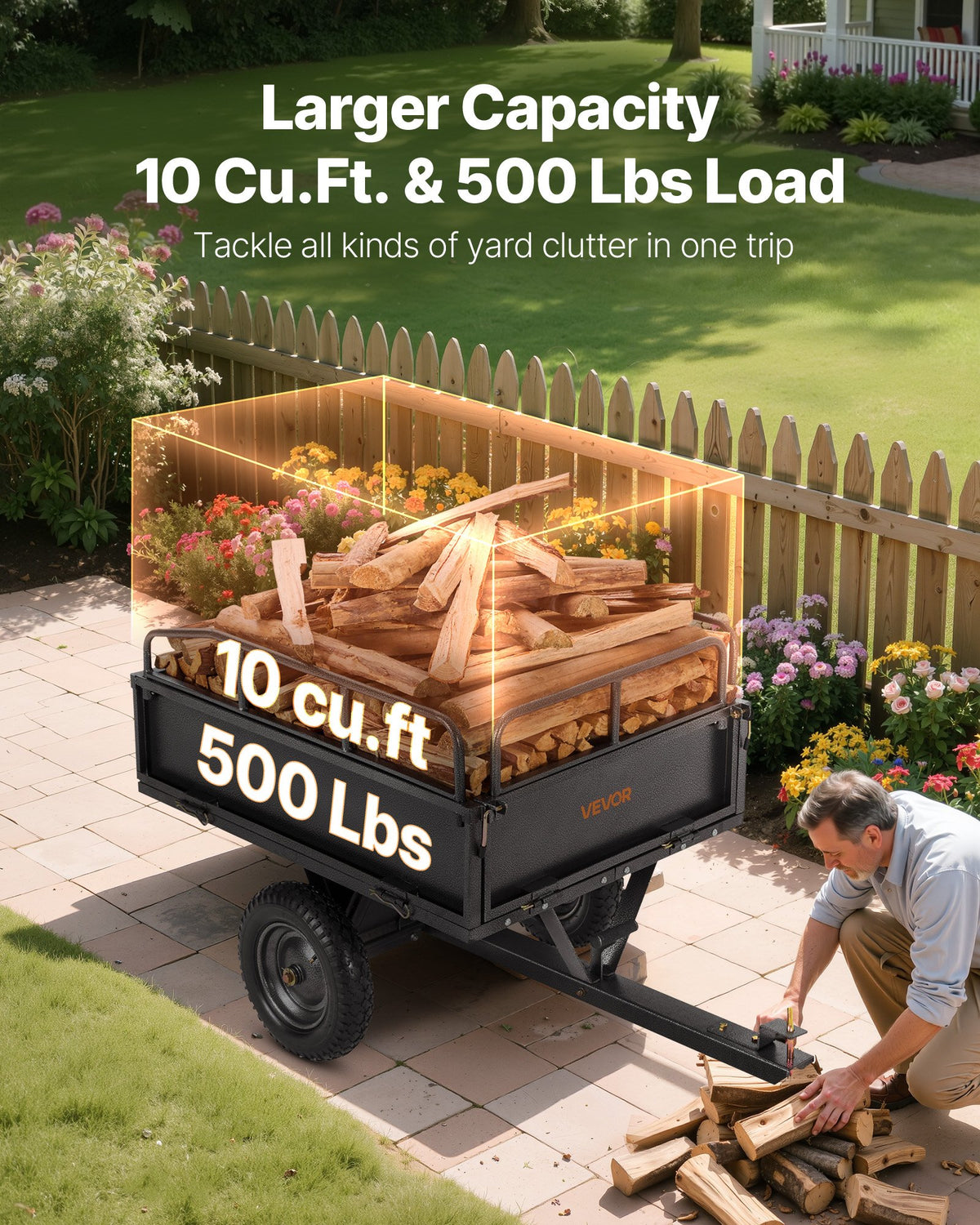 Garden Utility Trailer, 10 Cu. Ft & 227 kg Capacity, ATV UTV Hauling Trailer, Tow Behind Steel Dump Cart with V952-HYTCHSTPK10CJT946001V0