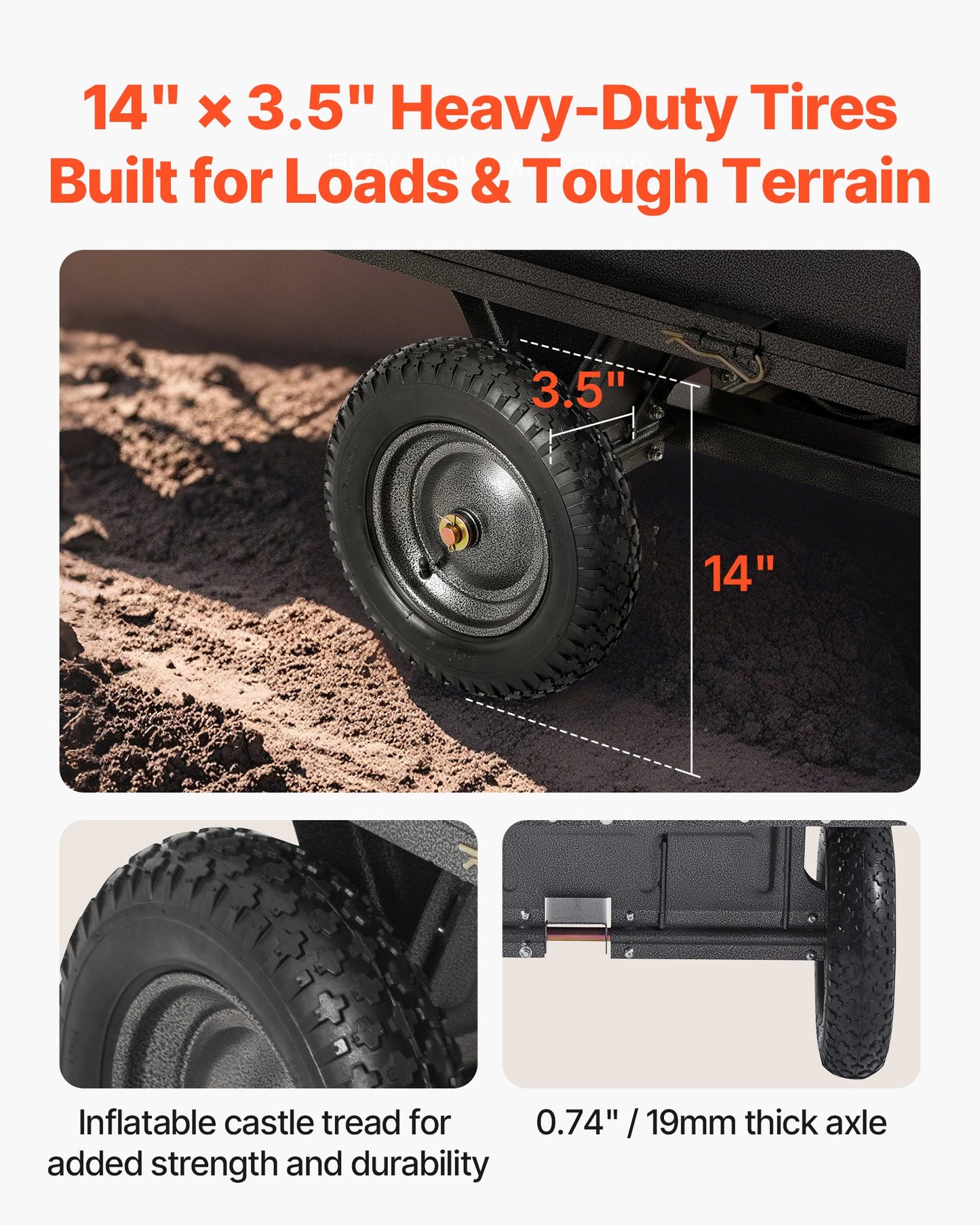 Garden Utility Trailer, 10 Cu. Ft & 227 kg Capacity, ATV UTV Hauling Trailer, Tow Behind Steel Dump Cart with V952-HYTCHSTPK10CJT946001V0