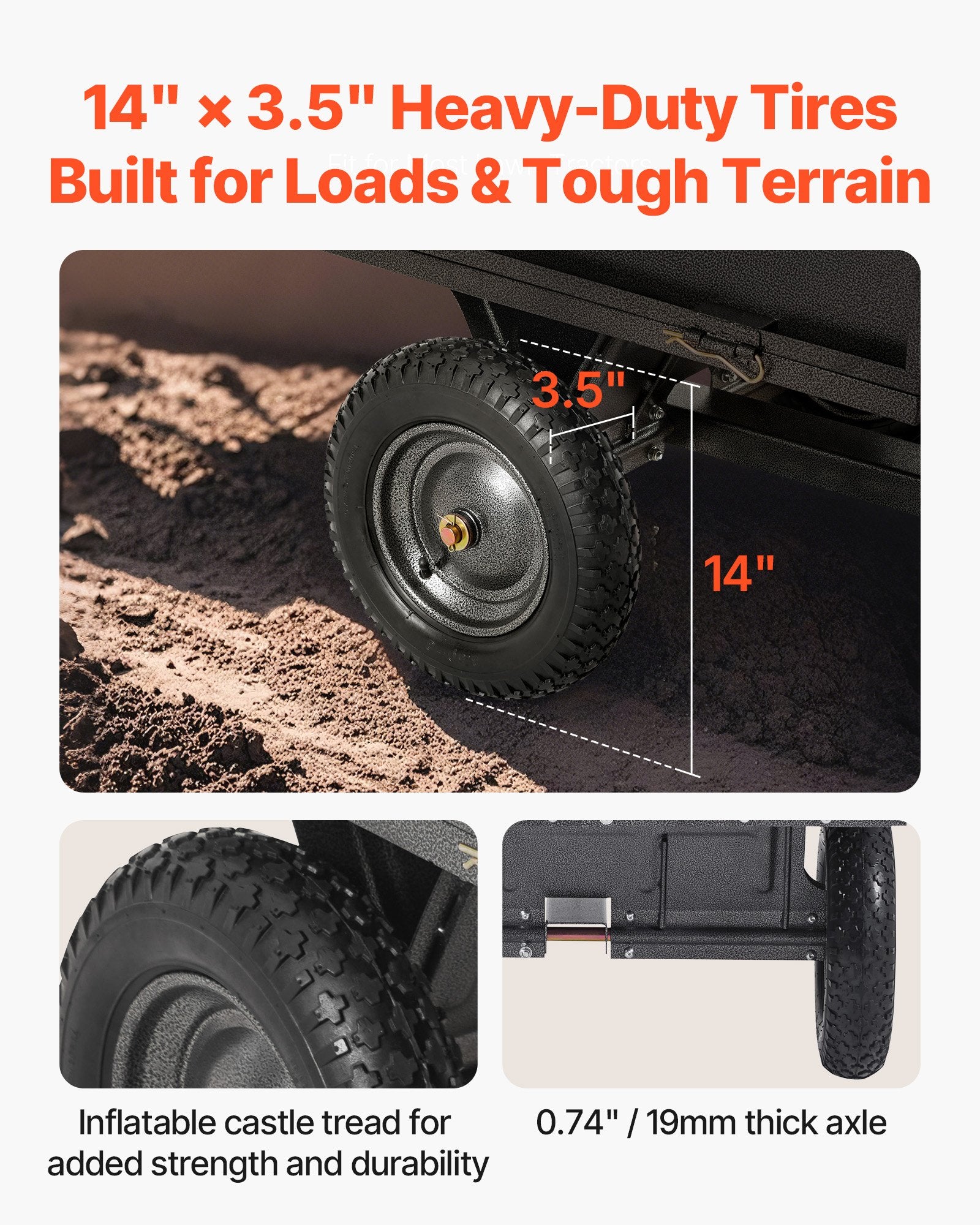 Garden Utility Trailer, 10 Cu. Ft & 227 kg Capacity, ATV UTV Hauling Trailer, Tow Behind Steel Dump Cart with V952-HYTCHSTPK10CJT946001V0