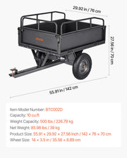 Garden Utility Trailer, 10 Cu. Ft & 227 kg Capacity, ATV UTV Hauling Trailer, Tow Behind Steel Dump Cart with V952-HYTCHSTPK10CJT946001V0
