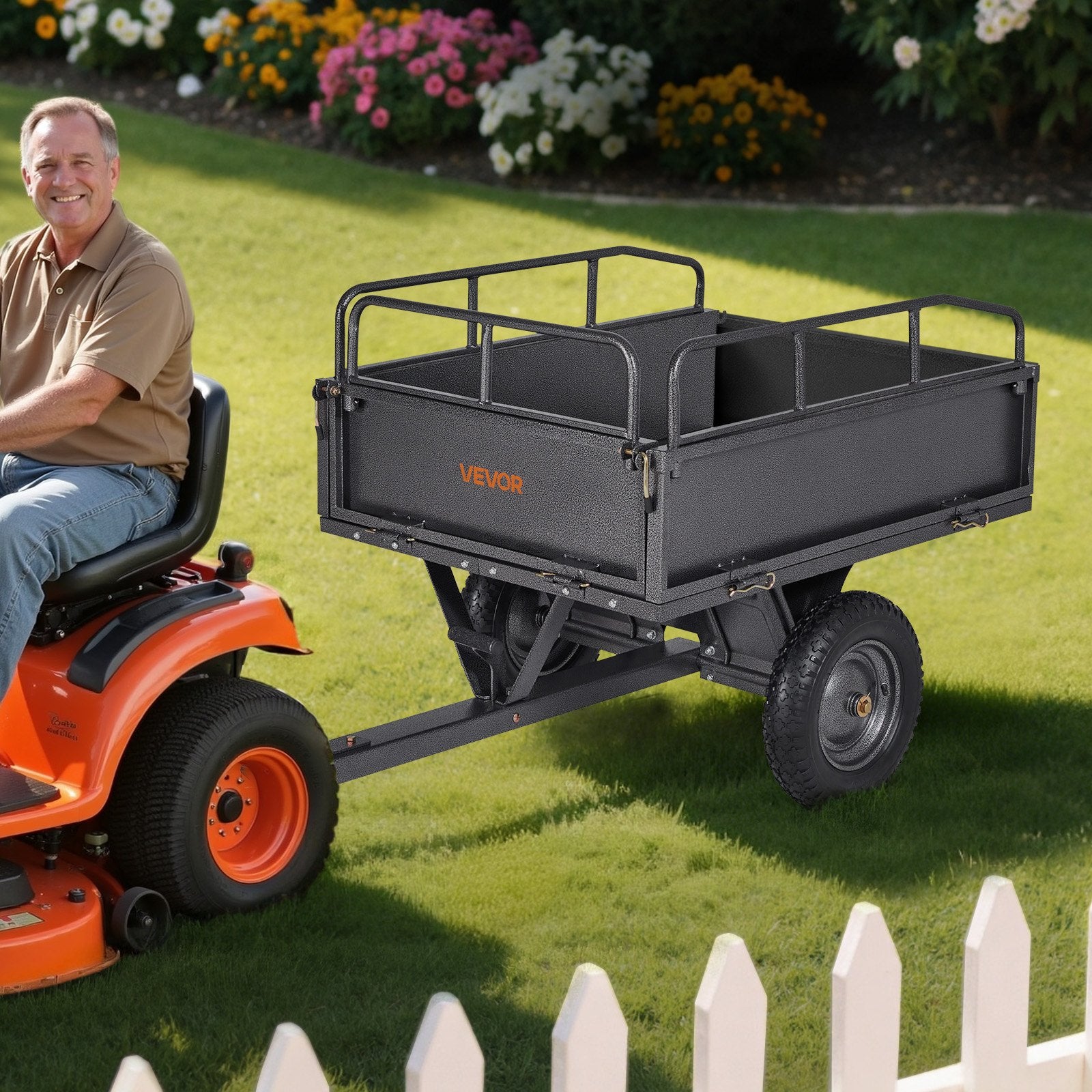 Garden Utility Trailer, 10 Cu. Ft & 227 kg Capacity, ATV UTV Hauling Trailer, Tow Behind Steel Dump Cart with V952-HYTCHSTPK10CJT946001V0