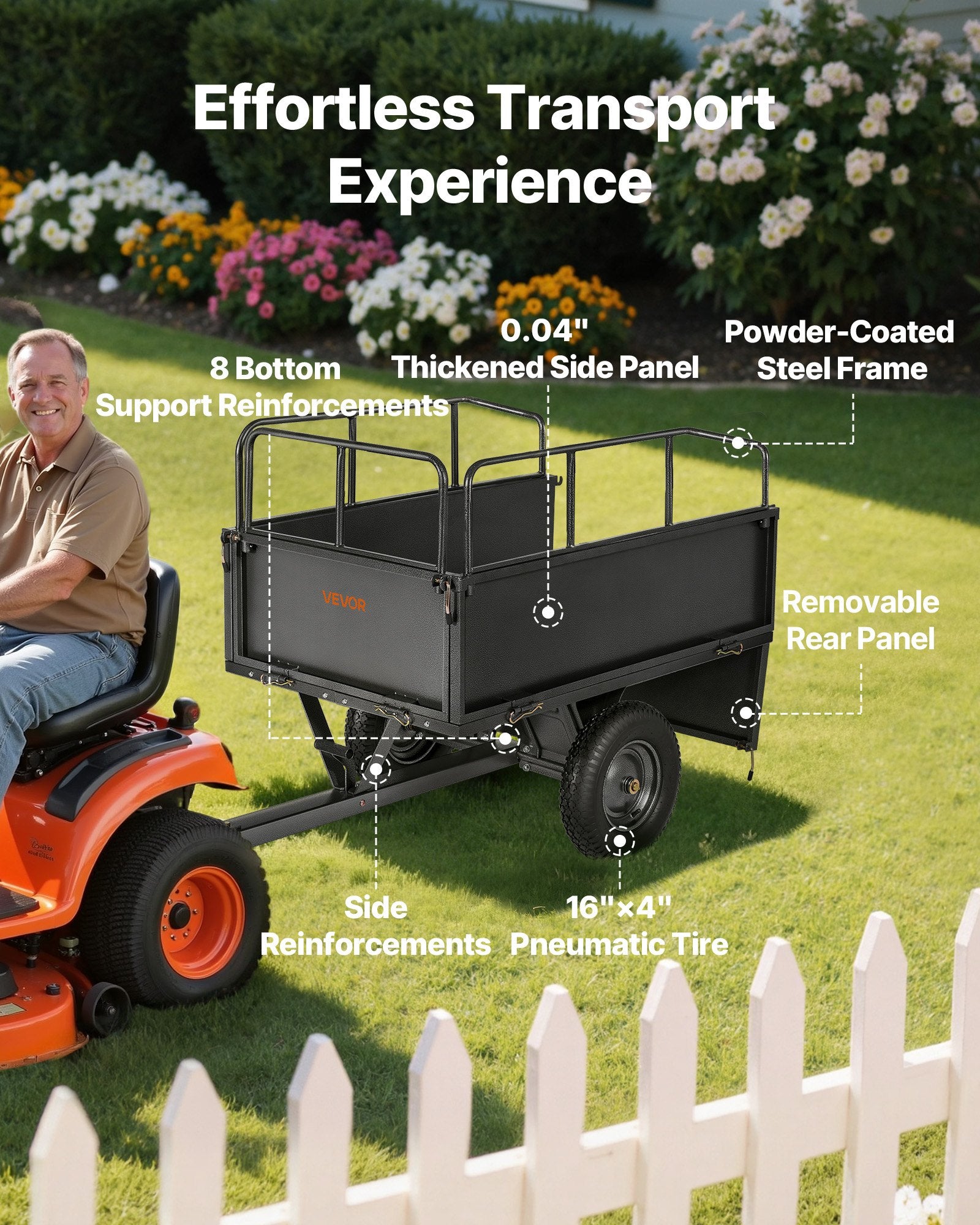 Garden Utility Trailer, 17 Cu. Ft & 272 kg Capacity, ATV UTV Hauling Trailer, Tow Behind Steel Dump Cart with V952-HYTCHSTPK17CFT3NV001V0