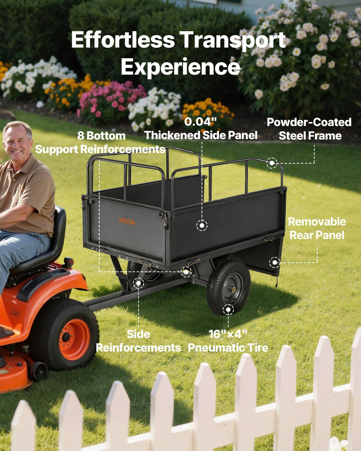 Garden Utility Trailer, 17 Cu. Ft & 272 kg Capacity, ATV UTV Hauling Trailer, Tow Behind Steel Dump Cart with V952-HYTCHSTPK17CFT3NV001V0