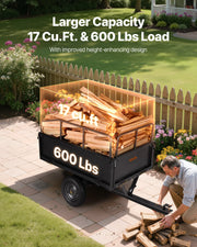 Garden Utility Trailer, 17 Cu. Ft & 272 kg Capacity, ATV UTV Hauling Trailer, Tow Behind Steel Dump Cart with V952-HYTCHSTPK17CFT3NV001V0
