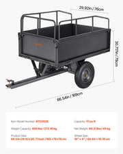 Garden Utility Trailer, 17 Cu. Ft & 272 kg Capacity, ATV UTV Hauling Trailer, Tow Behind Steel Dump Cart with V952-HYTCHSTPK17CFT3NV001V0