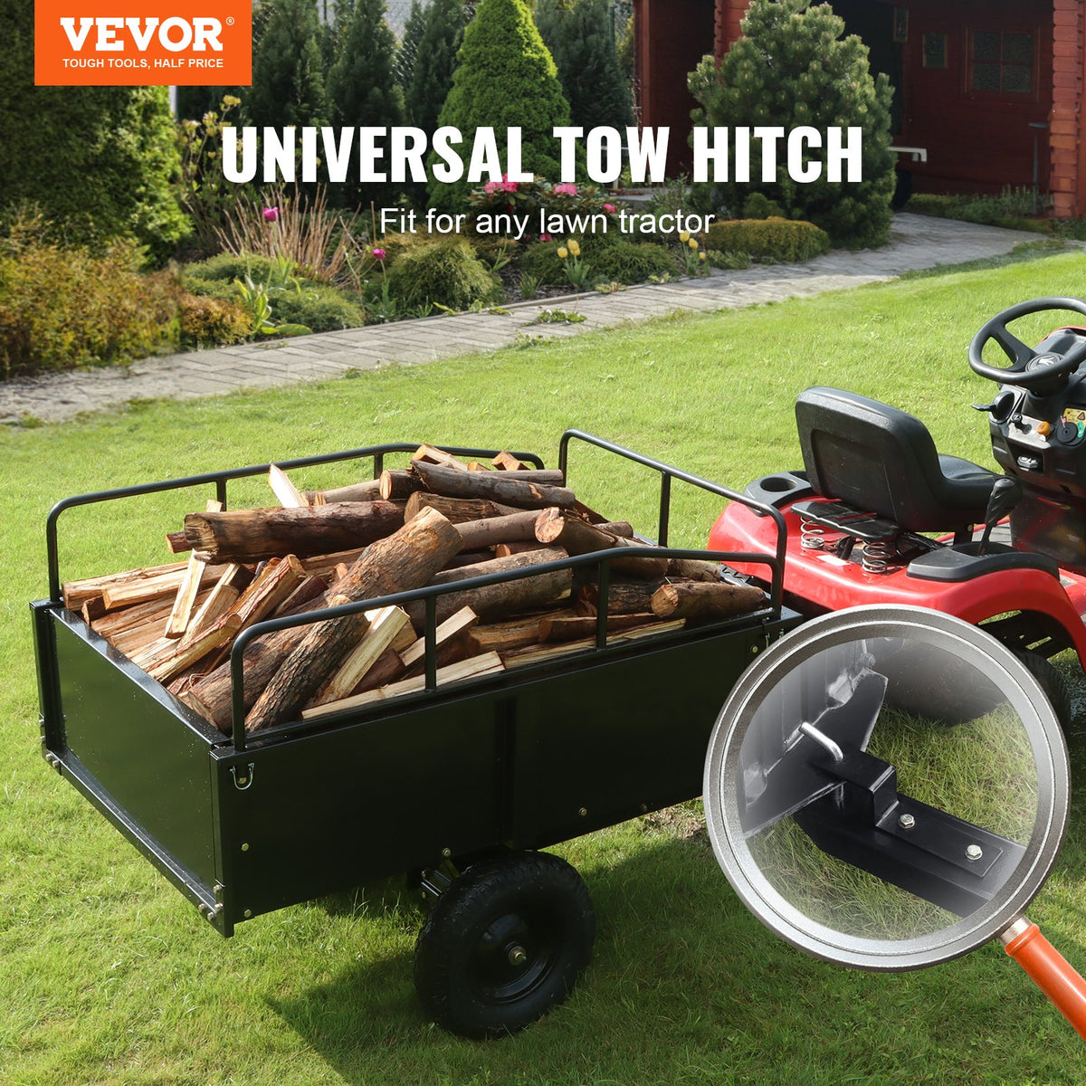 Heavy Duty ATV Trailer Steel Dump Cart, 750-Pound 15 Cubic Feet, Garden Utility Trailer with Removable Sides V952-HYTCTPK12CUFTVB4CV0
