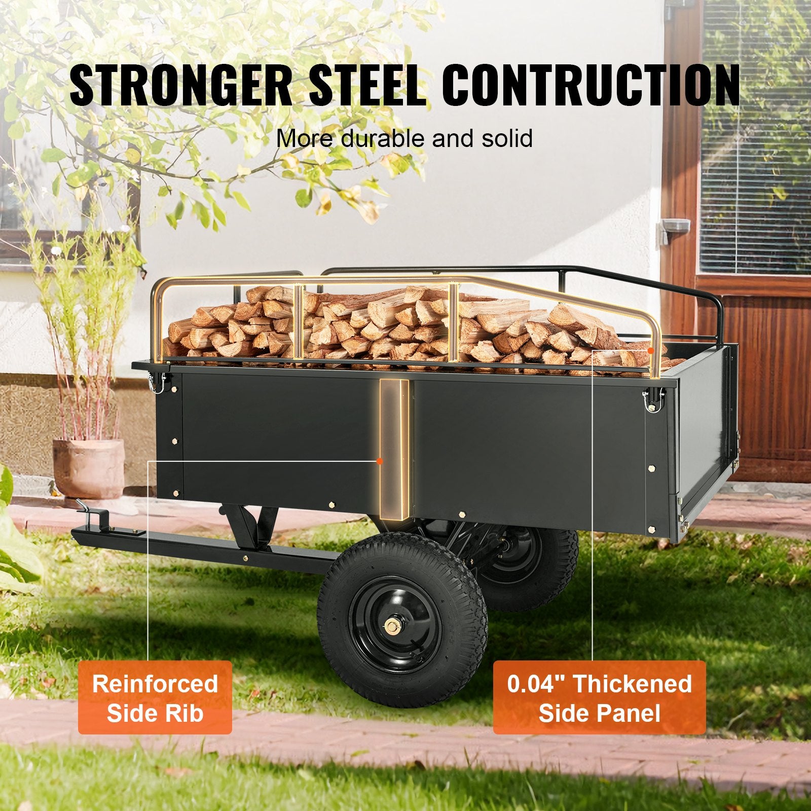 Heavy Duty ATV Trailer Steel Dump Cart, 750-Pound 15 Cubic Feet, Garden Utility Trailer with Removable Sides V952-HYTCTPK12CUFTVB4CV0