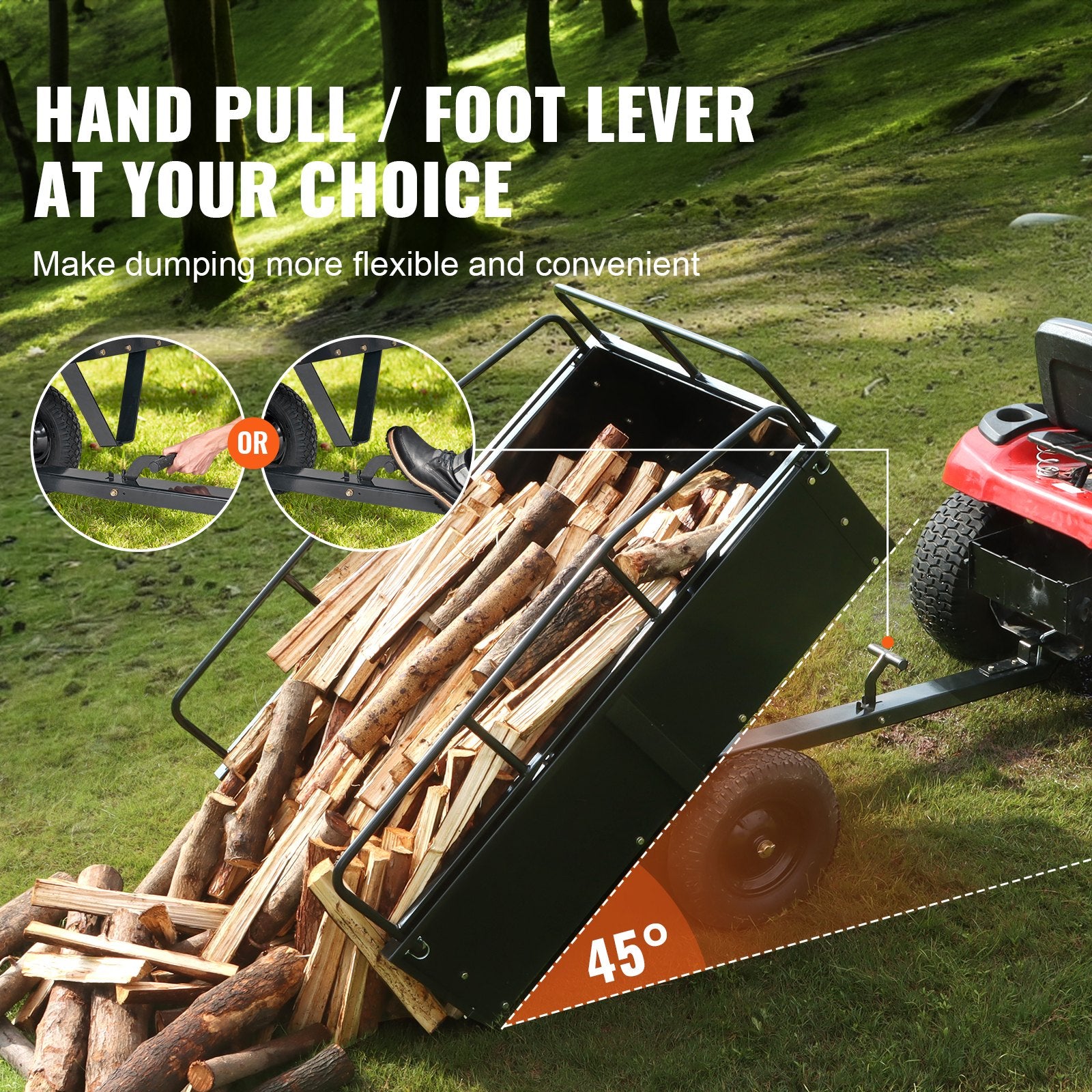 Heavy Duty ATV Trailer Steel Dump Cart, 750-Pound 15 Cubic Feet, Garden Utility Trailer with Removable Sides V952-HYTCTPK12CUFTVB4CV0