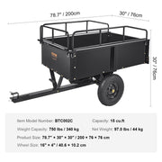 Heavy Duty ATV Trailer Steel Dump Cart, 750-Pound 15 Cubic Feet, Garden Utility Trailer with Removable Sides V952-HYTCTPK12CUFTVB4CV0